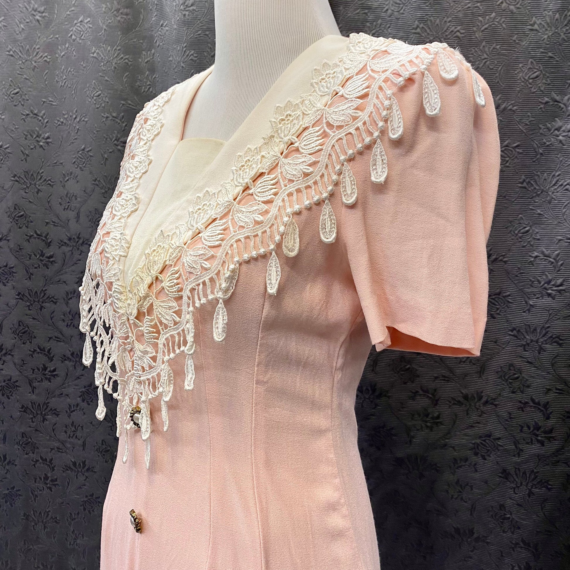 Jeffrey & Dara Peach with Ivory Lace Yoke 90's Dress
