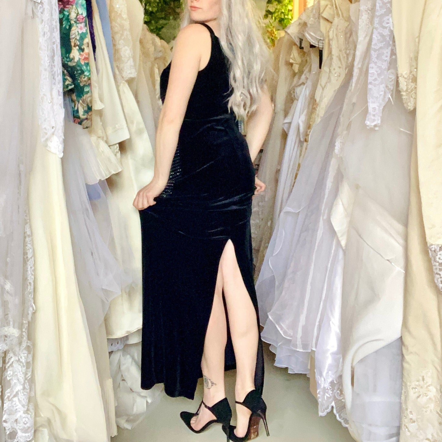 My Michelle Black Velvet Floor Length Dress