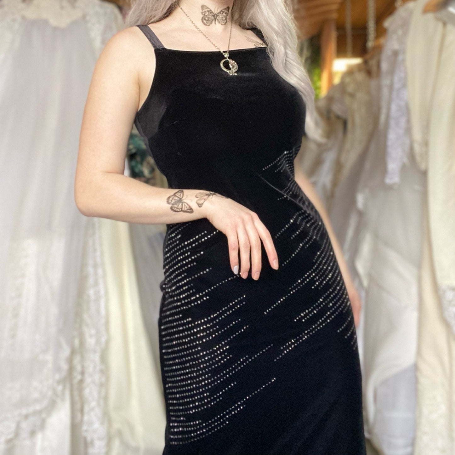 My Michelle Black Velvet Floor Length Dress