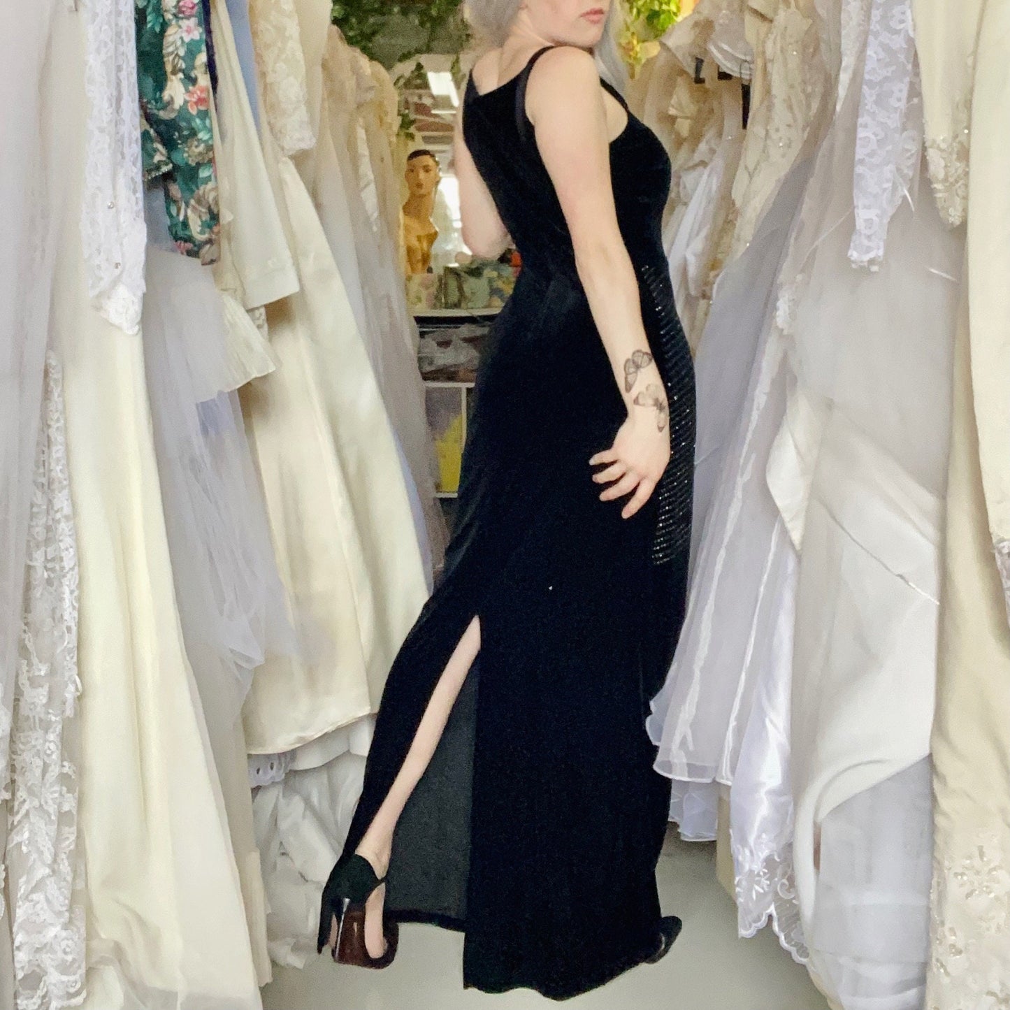 My Michelle Black Velvet Floor Length Dress