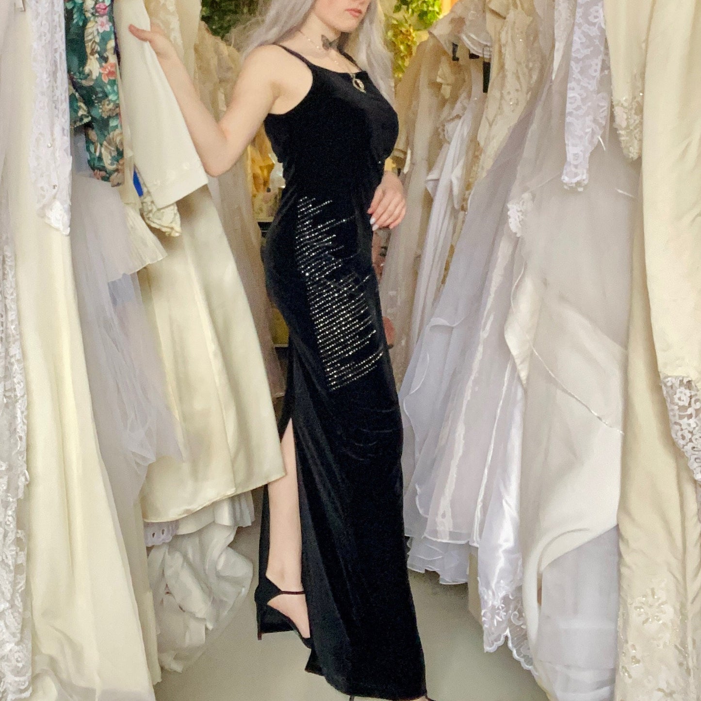 My Michelle Black Velvet Floor Length Dress