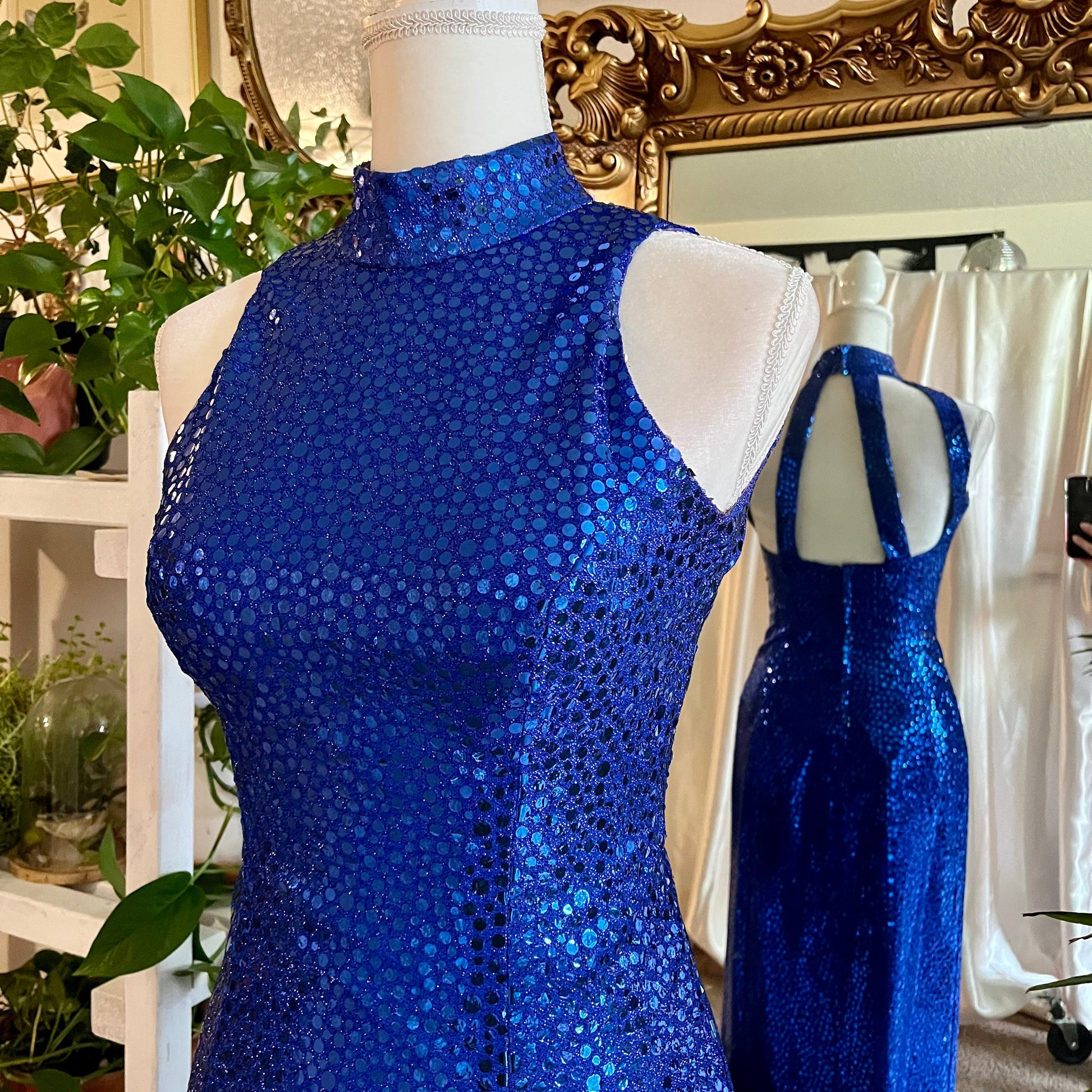 Flirtations 80's Sleeveless Blue Sequin Dress With Sexy Back