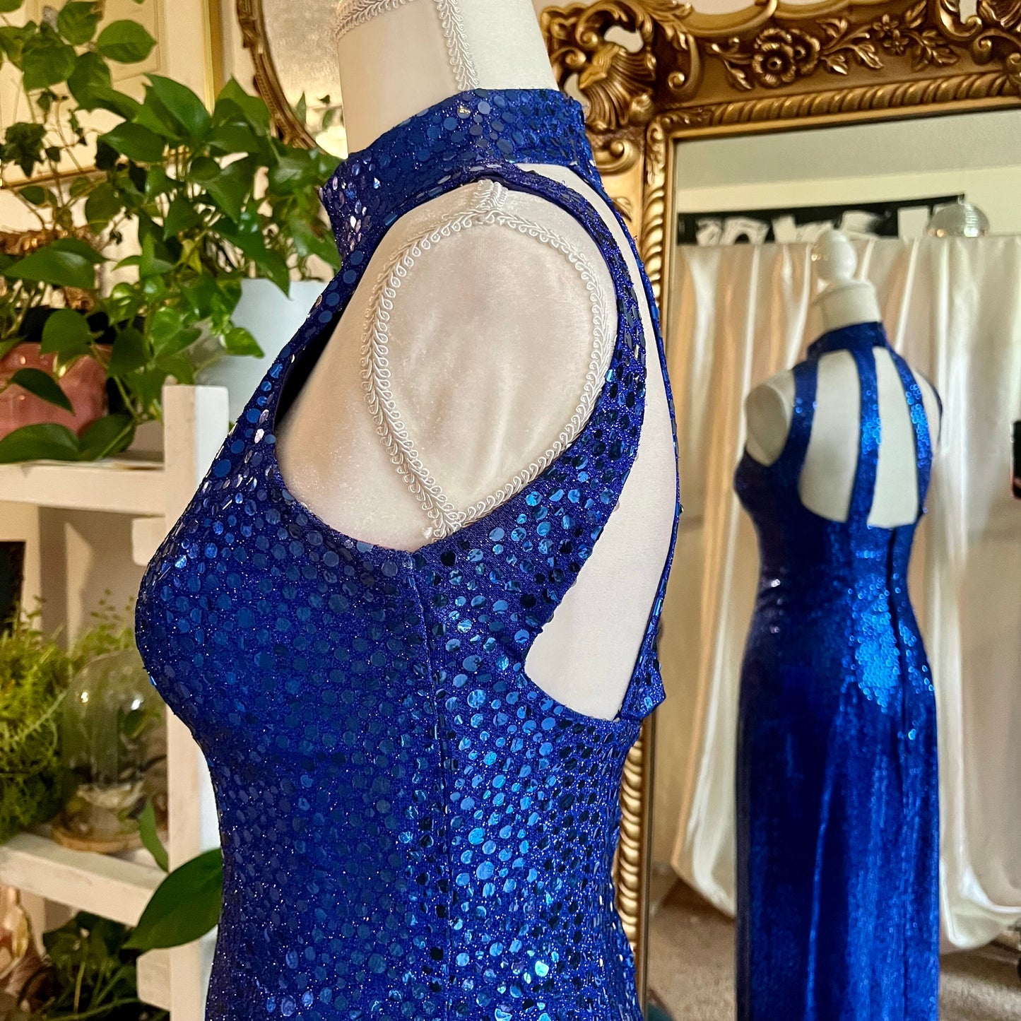 Flirtations 80's Sleeveless Blue Sequin Dress With Sexy Back