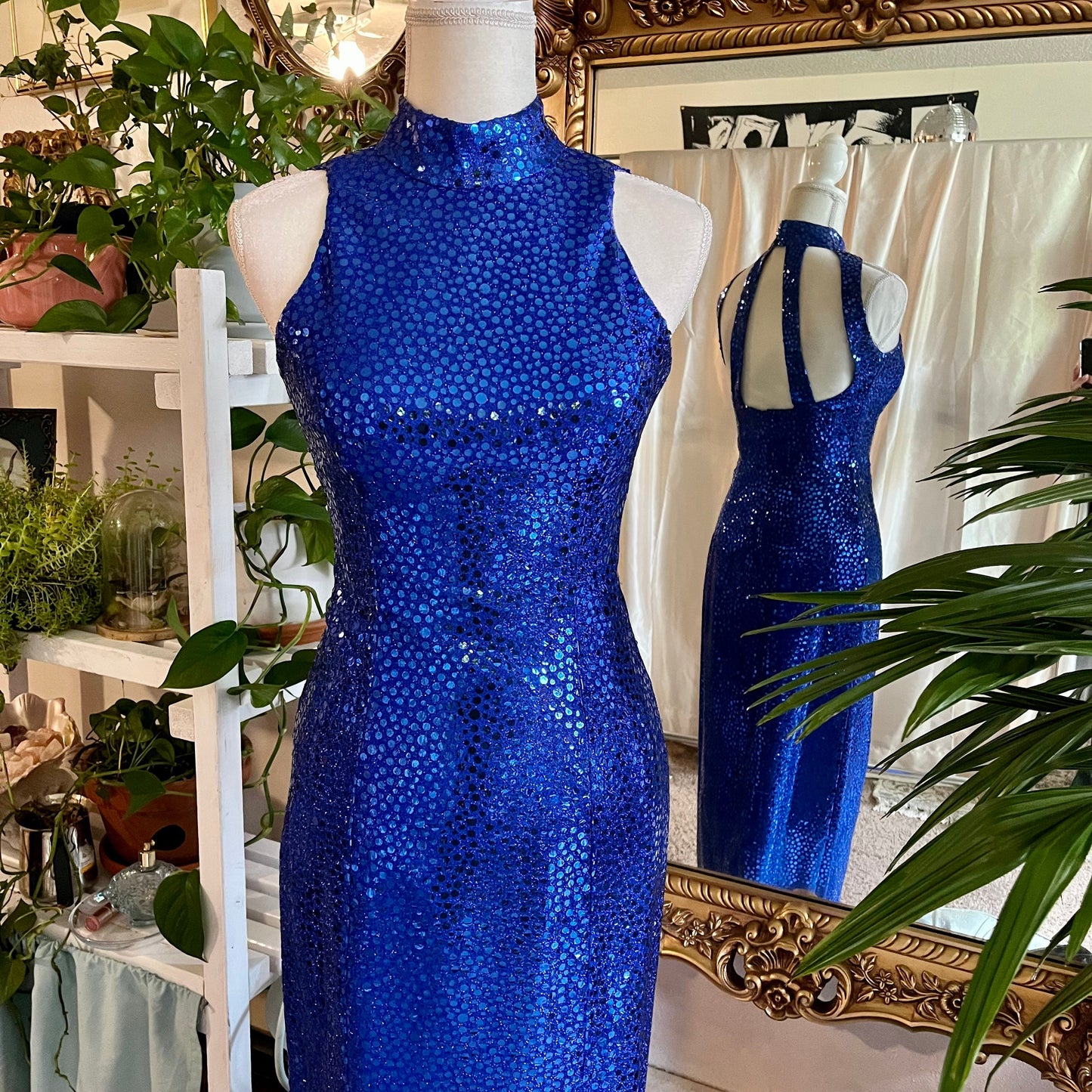 Flirtations 80's Sleeveless Blue Sequin Dress With Sexy Back