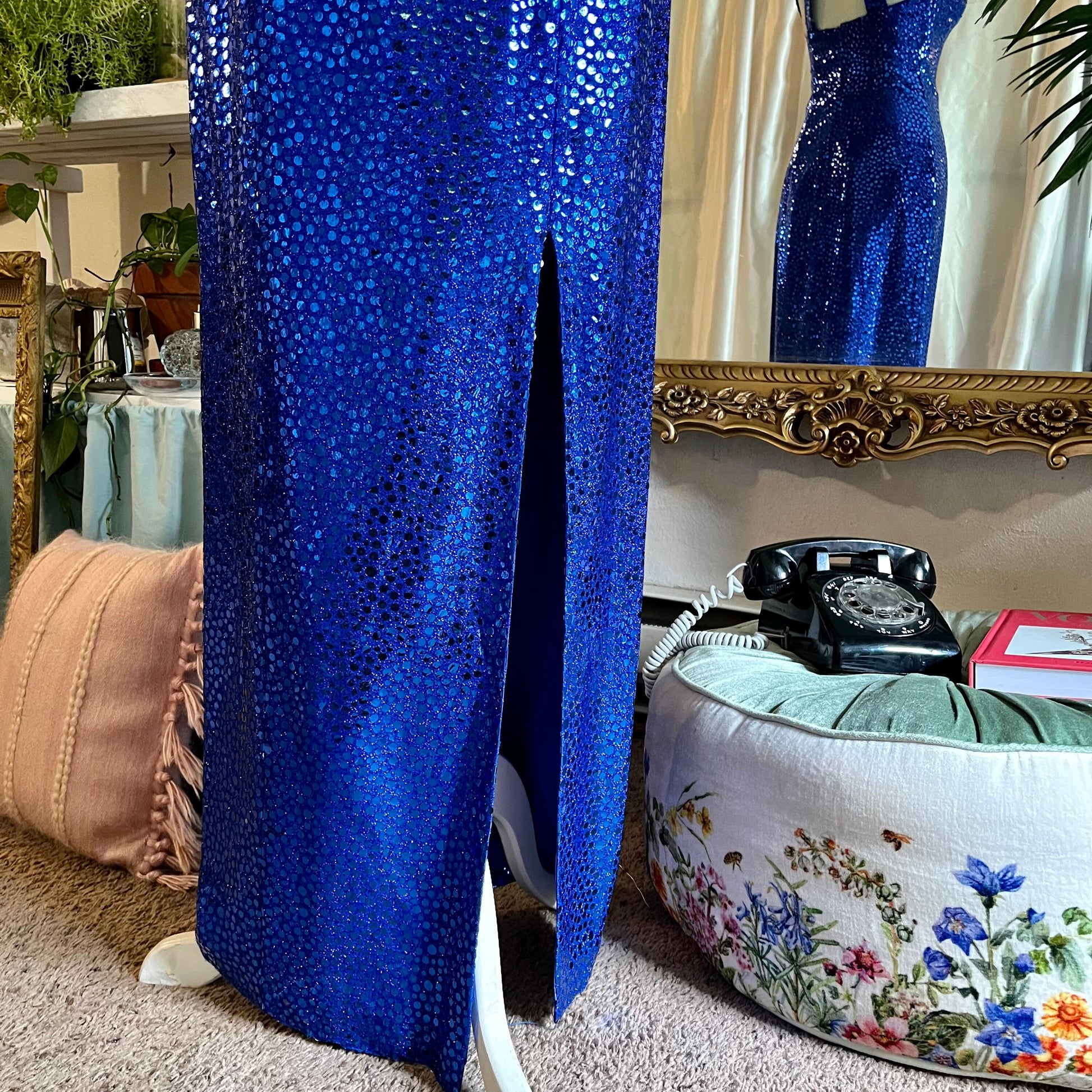 Flirtations 80's Sleeveless Blue Sequin Dress With Sexy Back