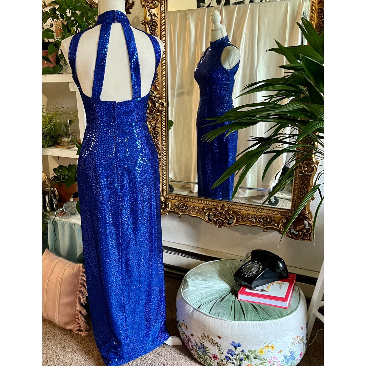Flirtations 80's Sleeveless Blue Sequin Dress With Sexy Back