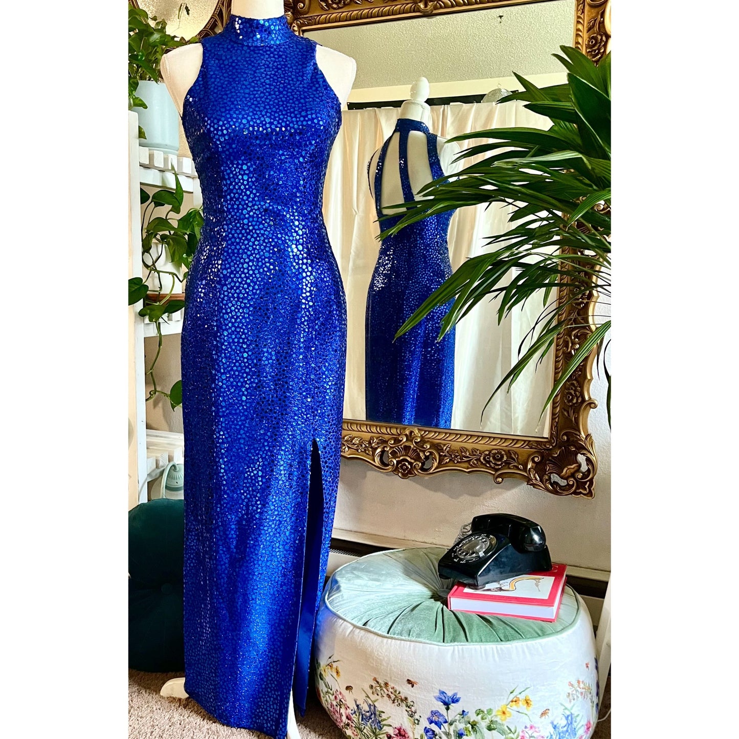 Flirtations 80's Sleeveless Blue Sequin Dress With Sexy Back