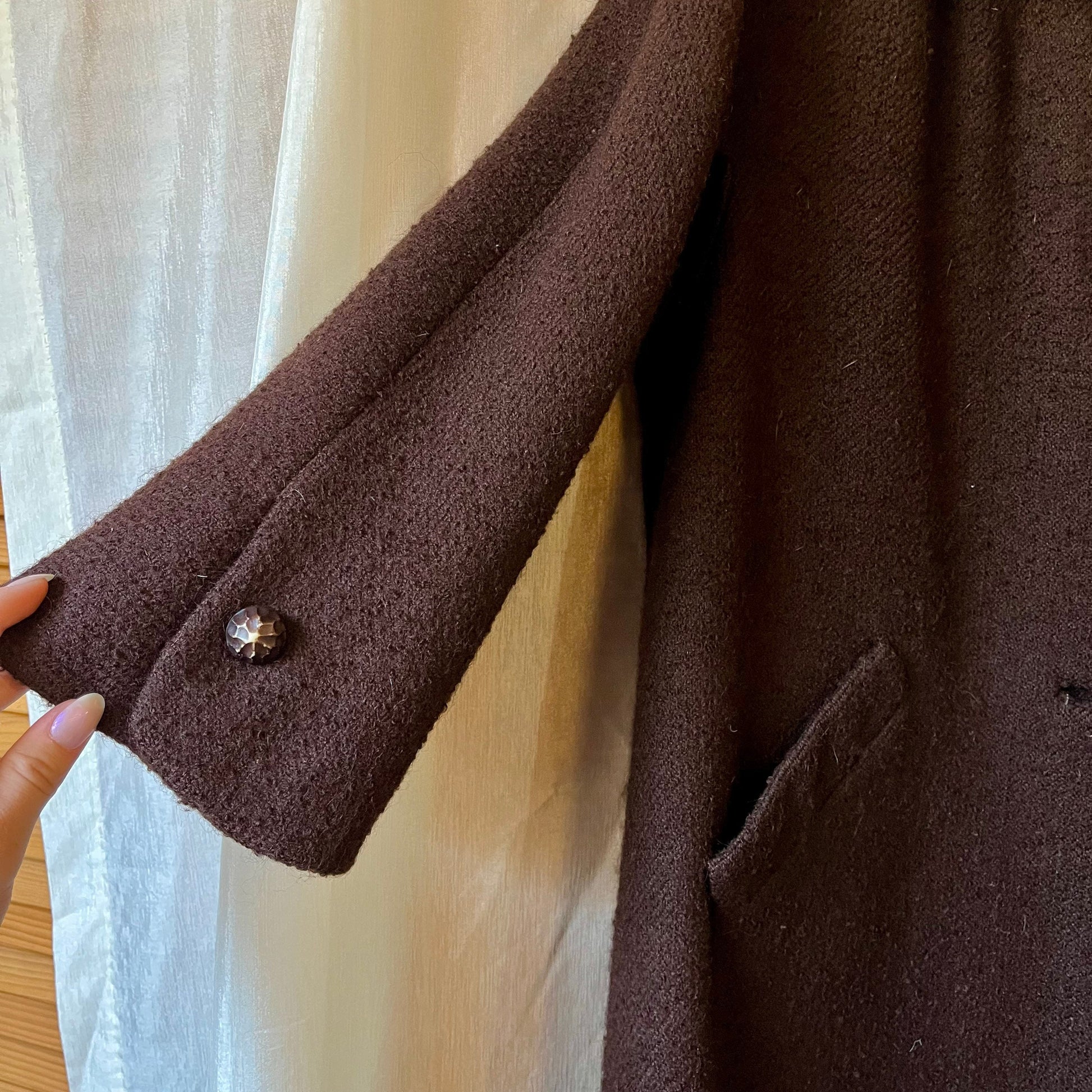 Chocolate Brown Vintage Coat With Fur Collar