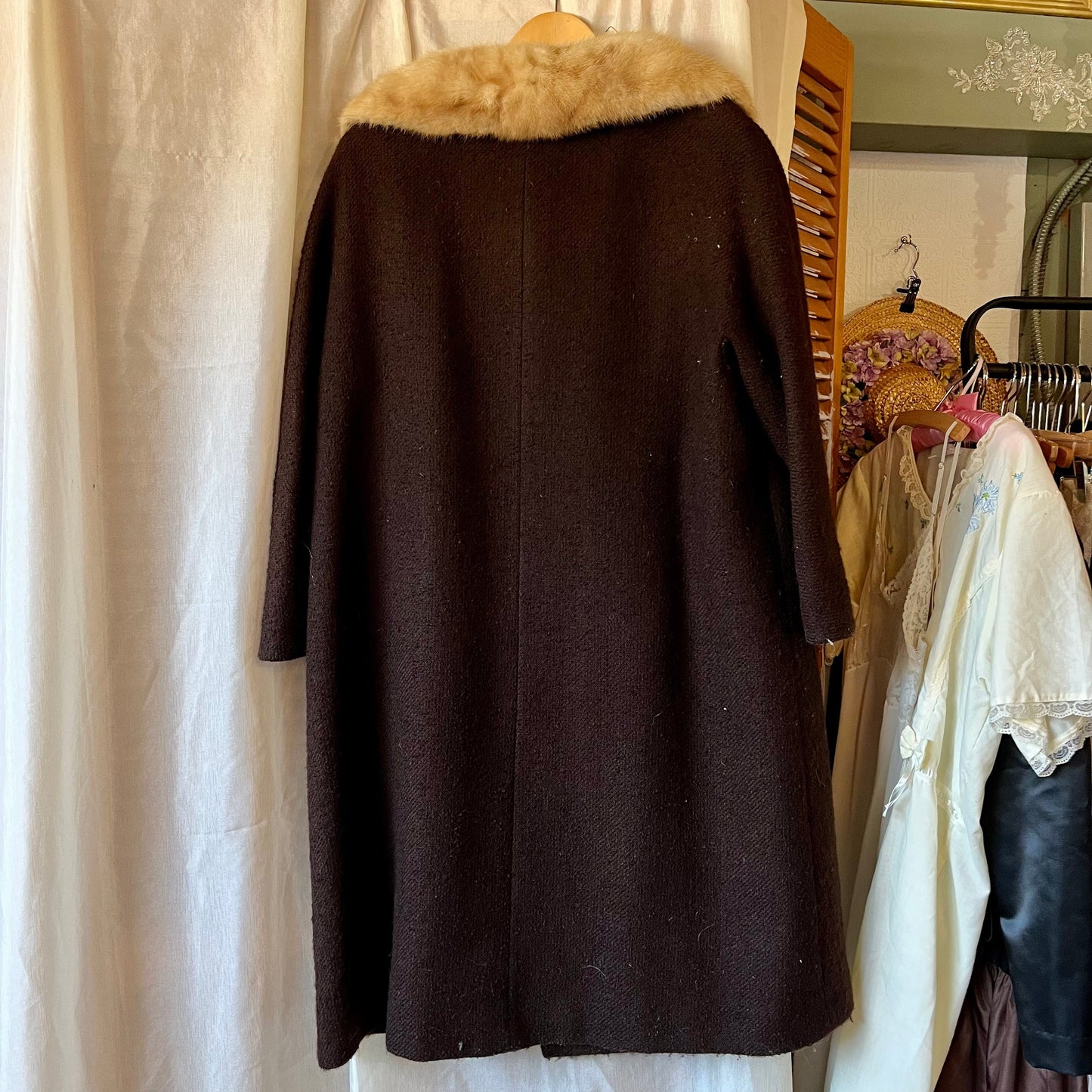 Chocolate Brown Vintage Coat With Fur Collar
