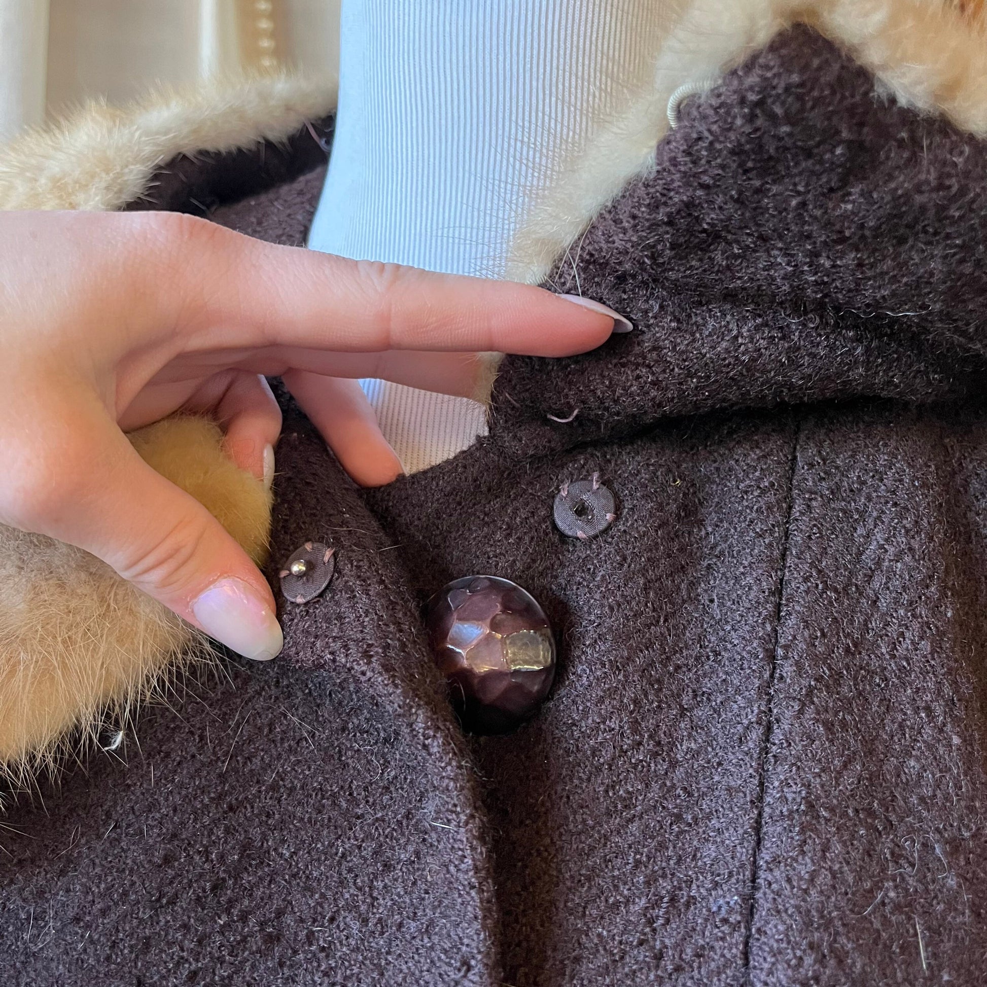 Chocolate Brown Vintage Coat With Fur Collar