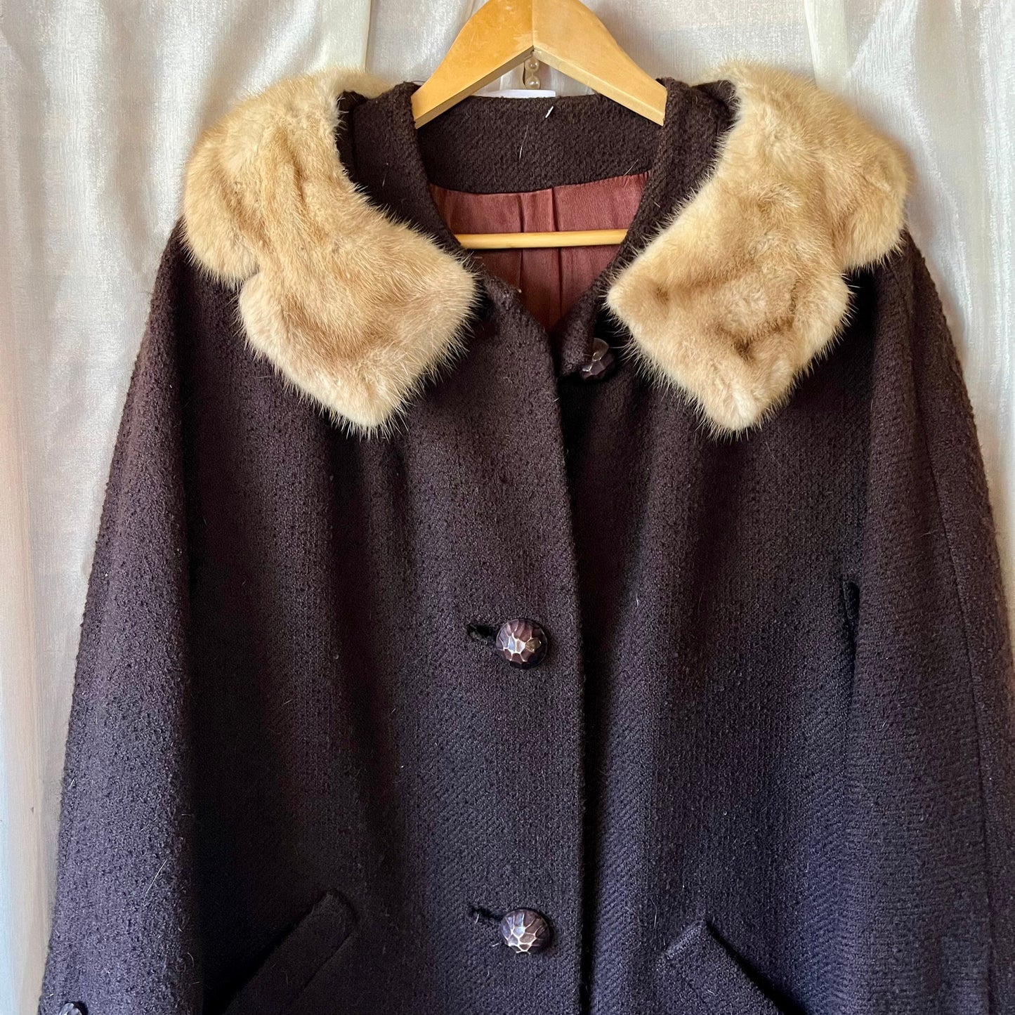 Chocolate Brown Vintage Coat With Fur Collar
