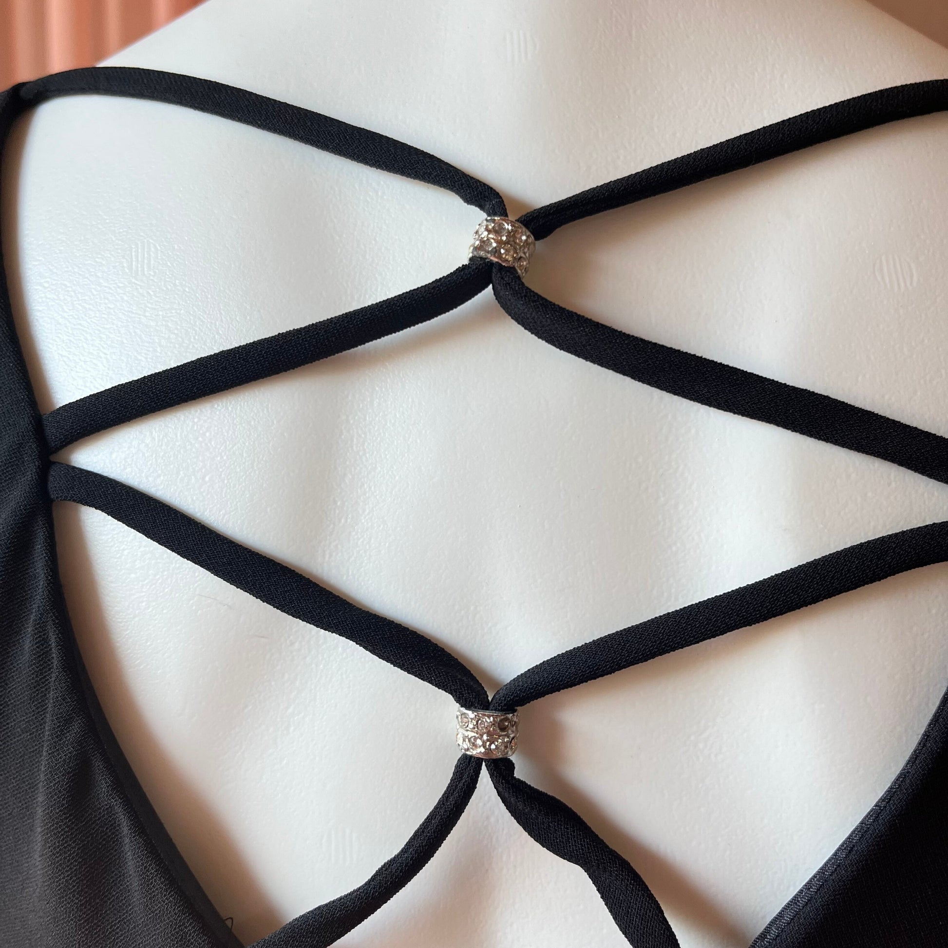 S.L.Fashions Black Dress With Cross Strapped Back