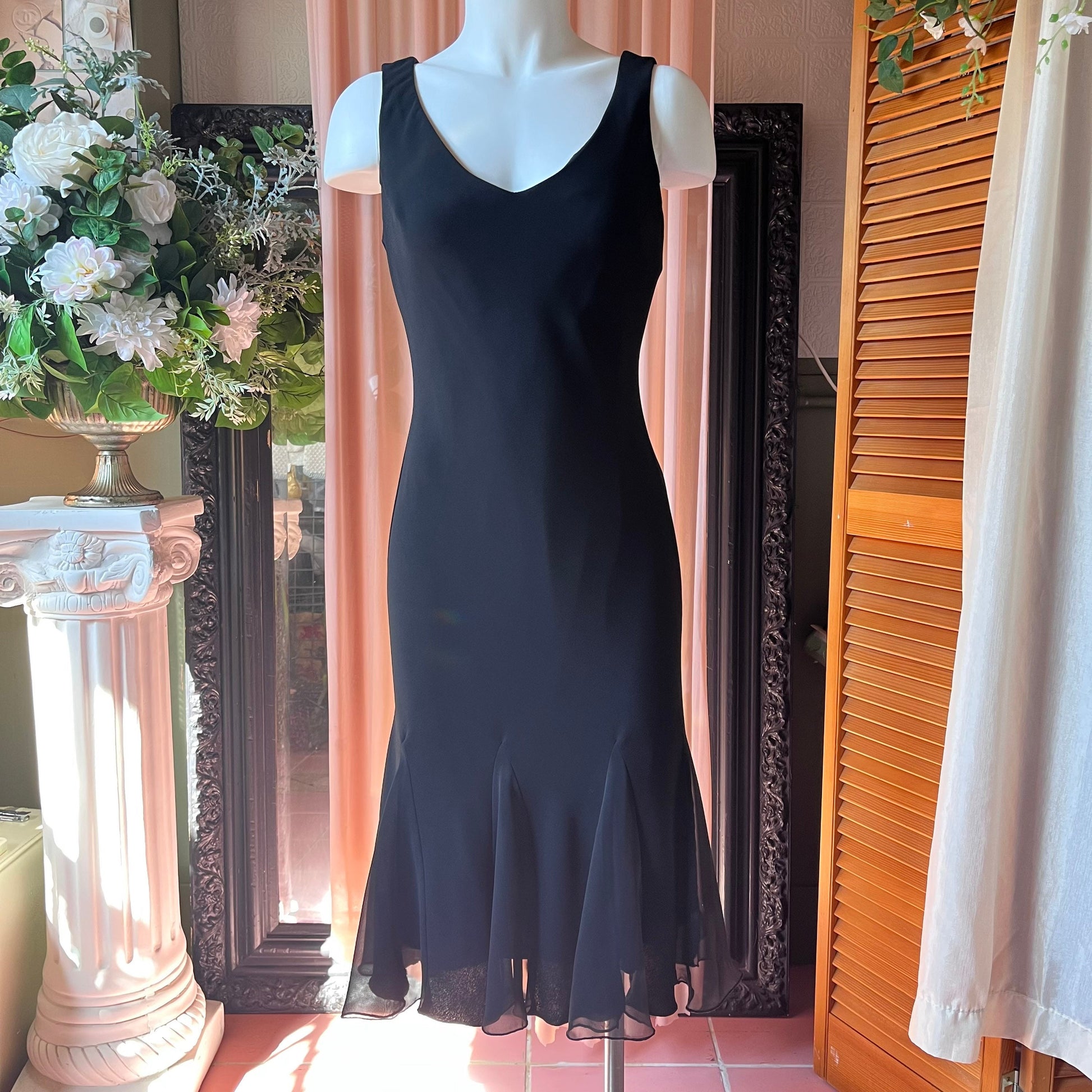 S.L.Fashions Black Dress With Cross Strapped Back