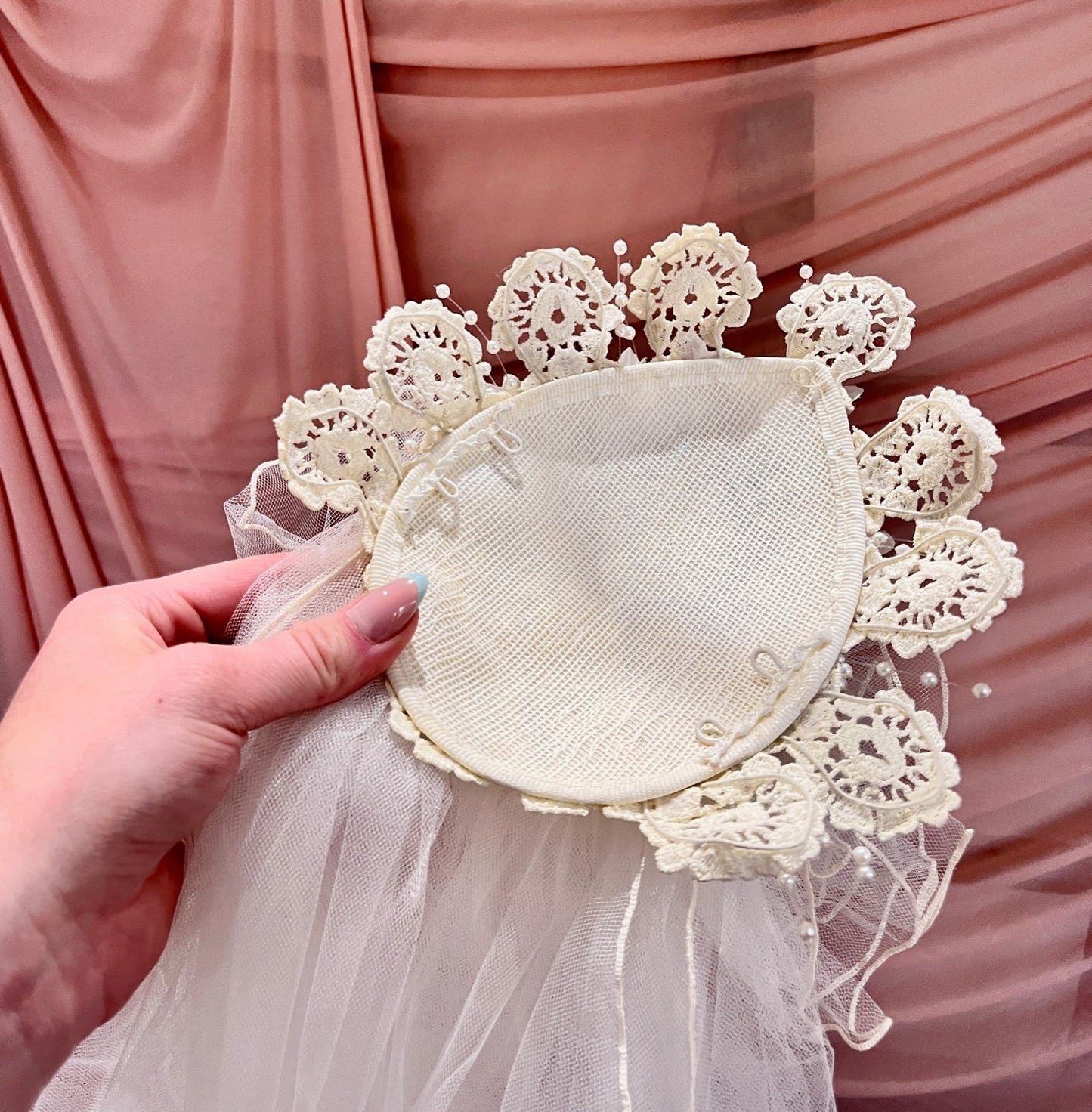 Ivory Lace & Pearl Headpiece + Veil