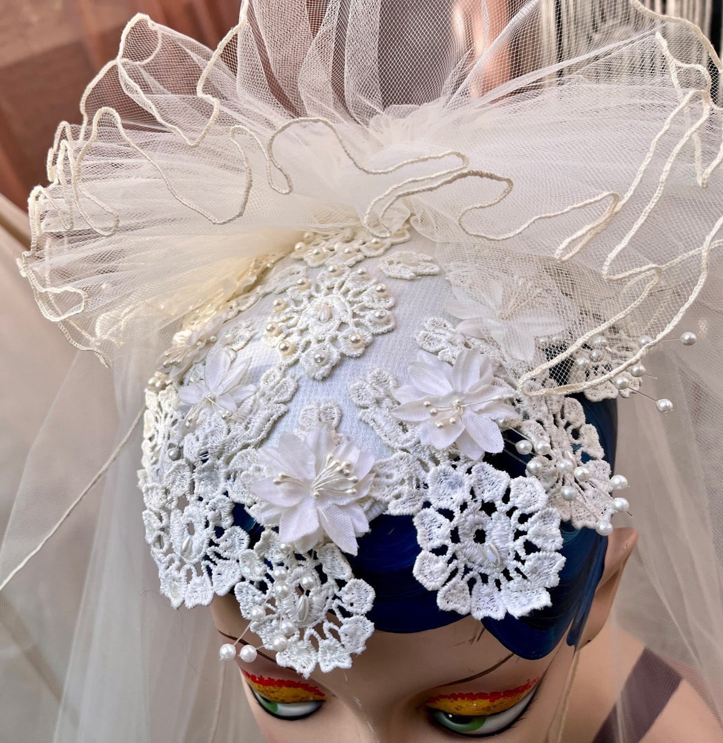 Ivory Lace & Pearl Headpiece + Veil