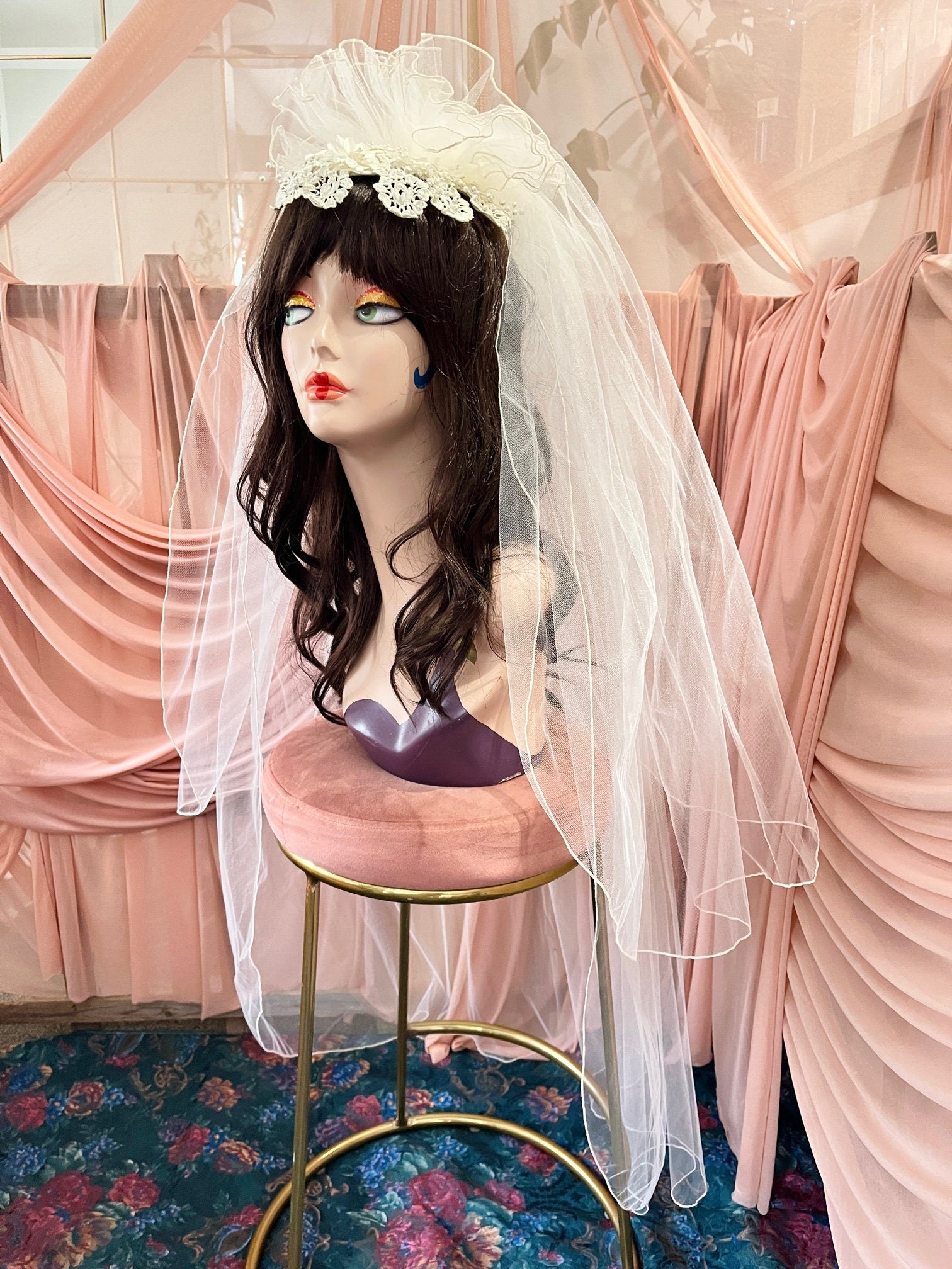 Ivory Lace & Pearl Headpiece + Veil