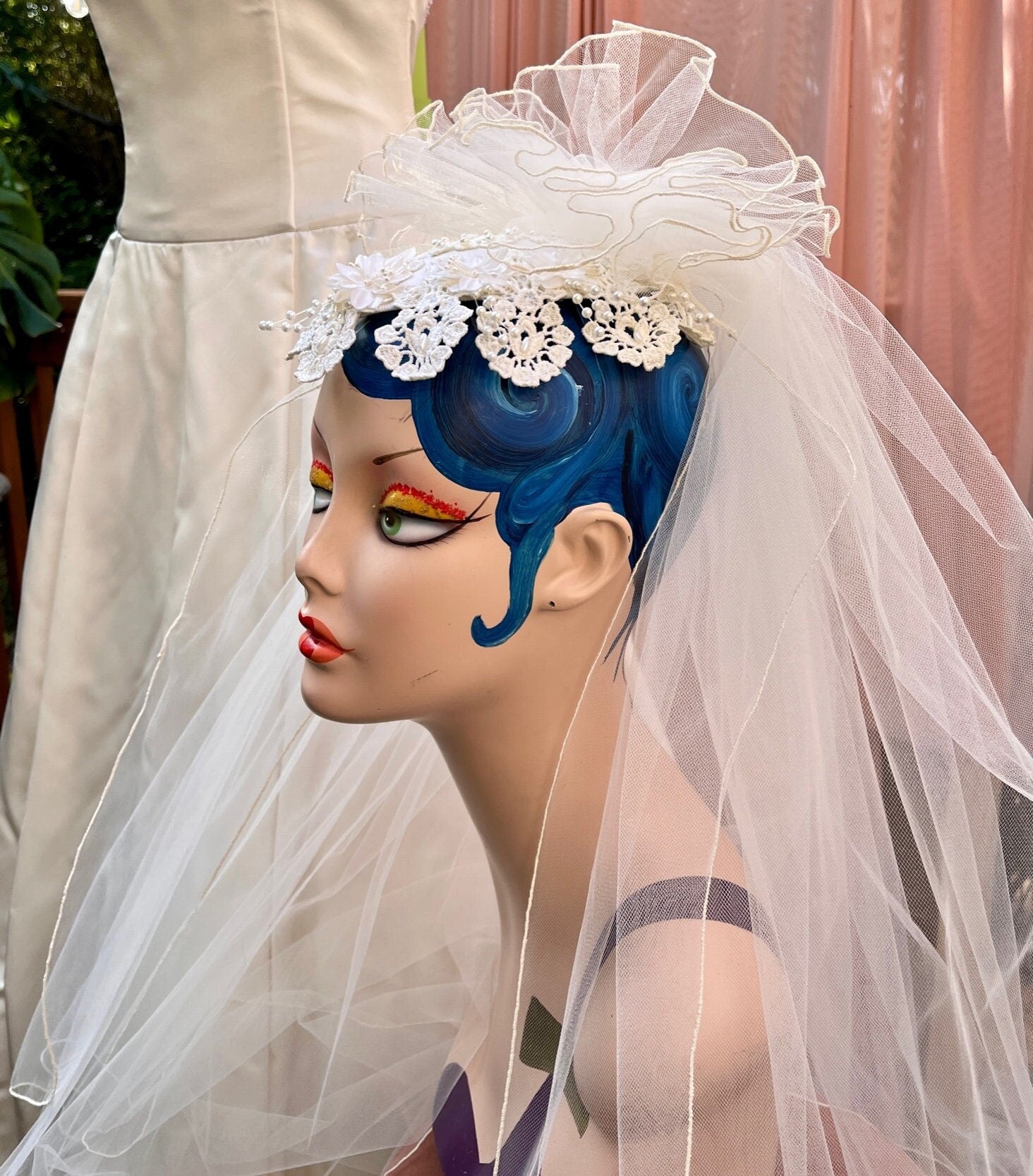 Ivory Lace & Pearl Headpiece + Veil