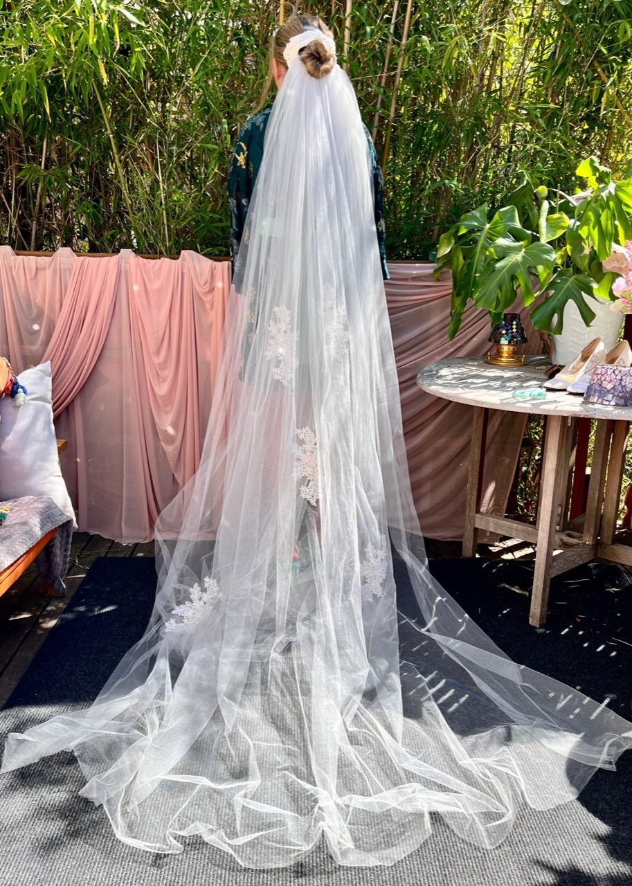 Cathedral Veil With Floral Headpiece an Appliques