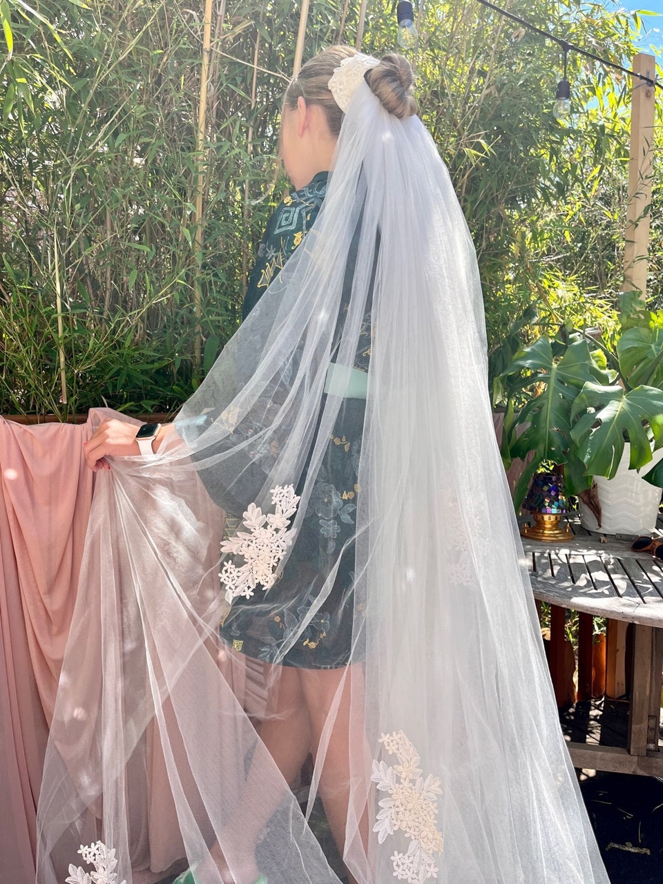 Cathedral Veil With Floral Headpiece an Appliques