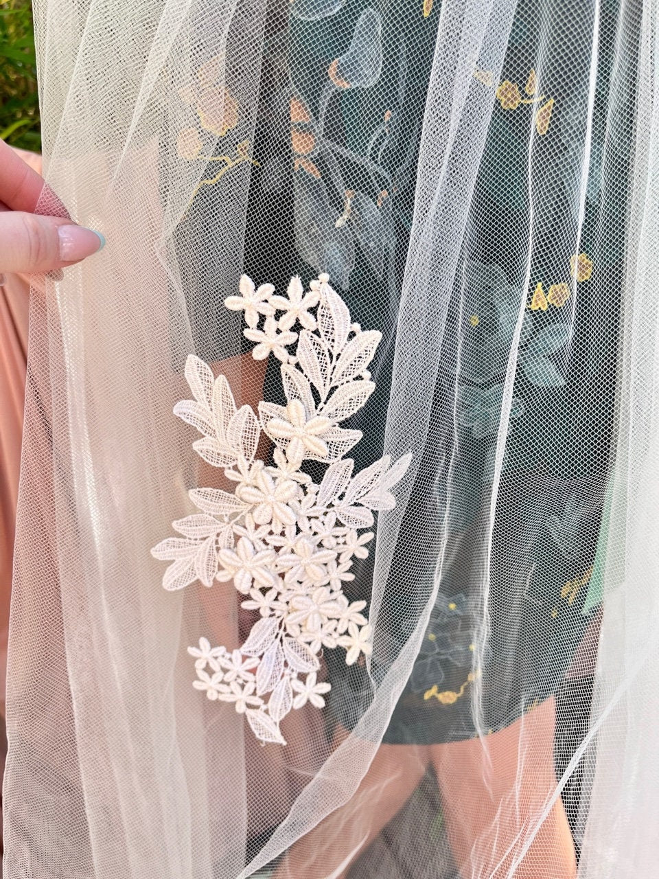 Cathedral Veil With Floral Headpiece an Appliques