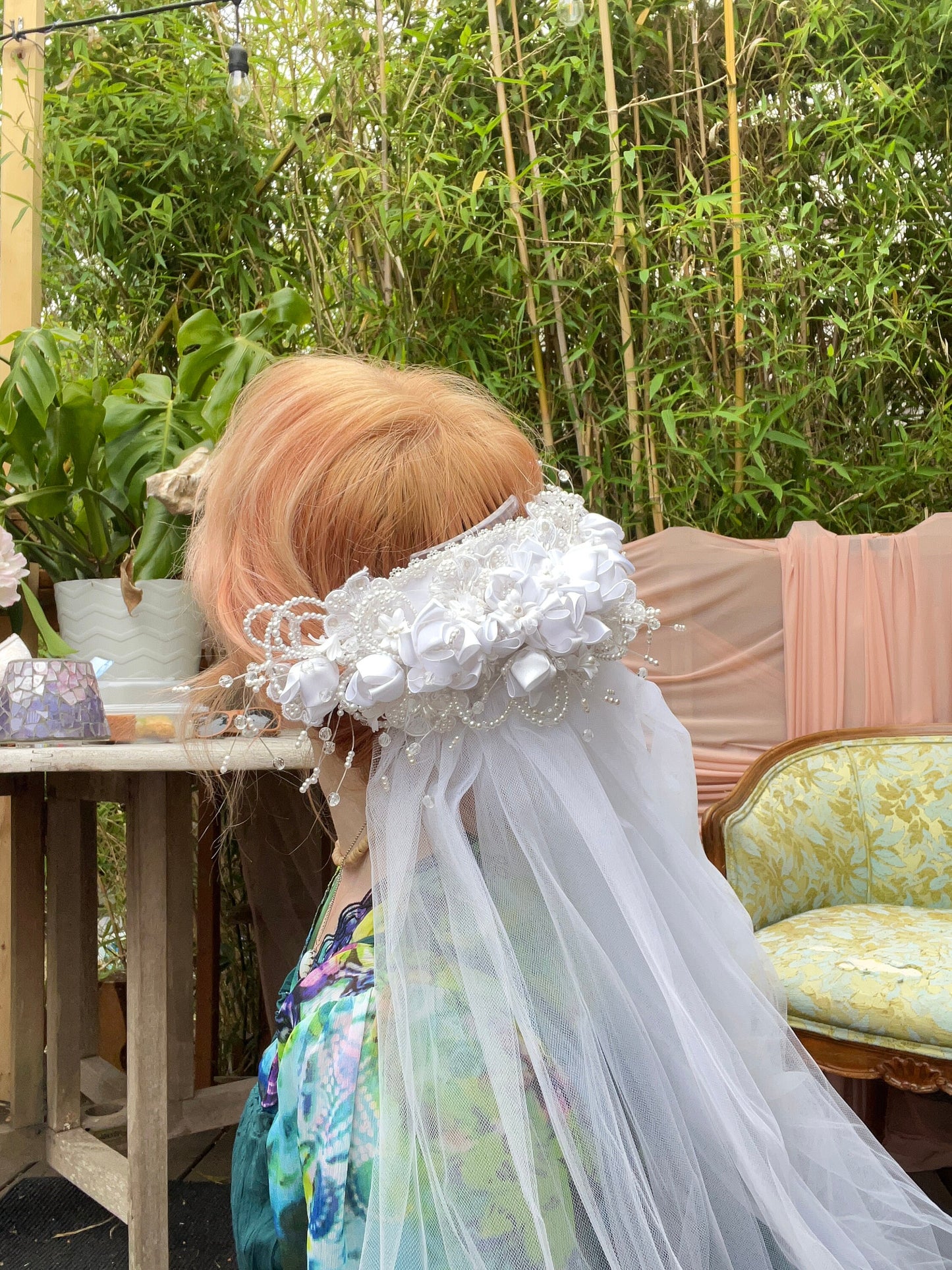 Vintage Veil With Floral & Pearl Headpiece