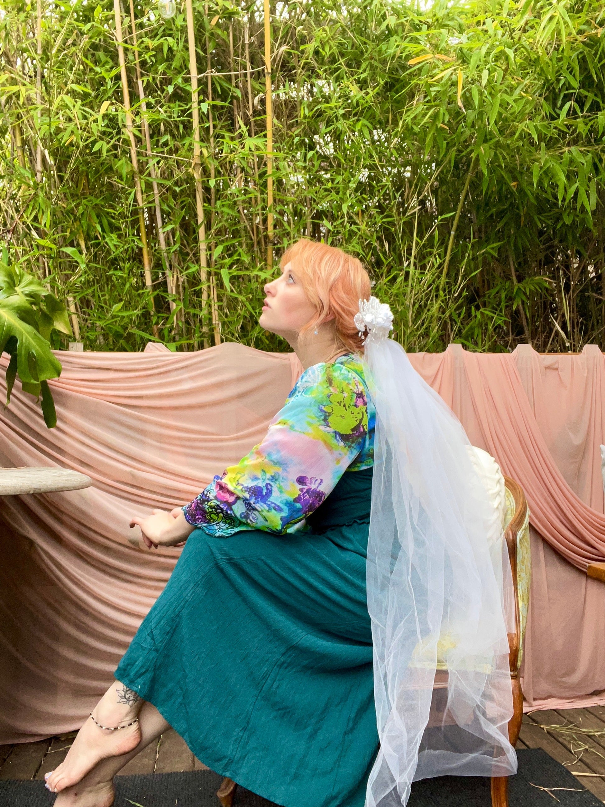 Vintage Veil With Floral & Pearl Headpiece