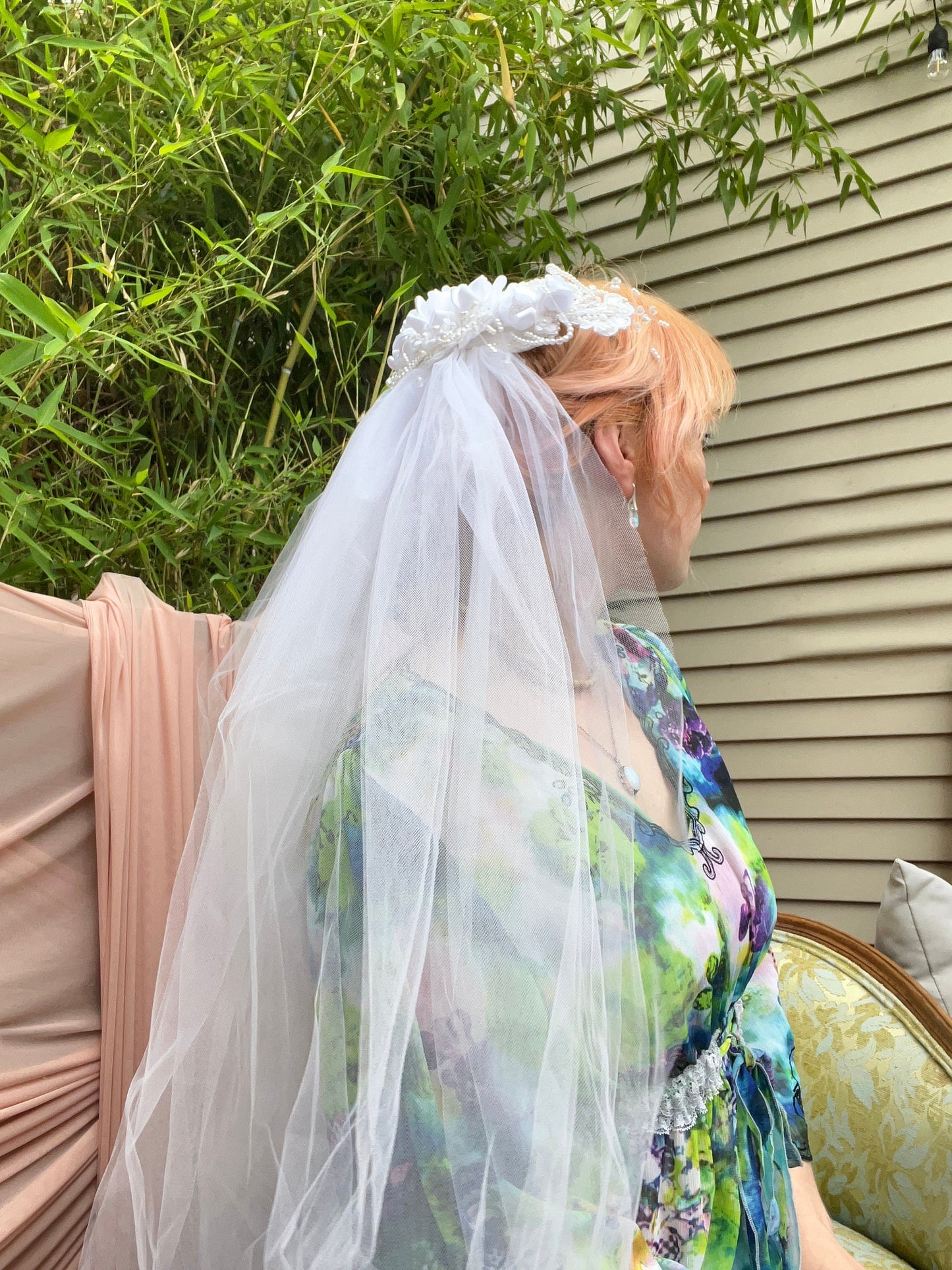 Vintage Veil With Floral & Pearl Headpiece