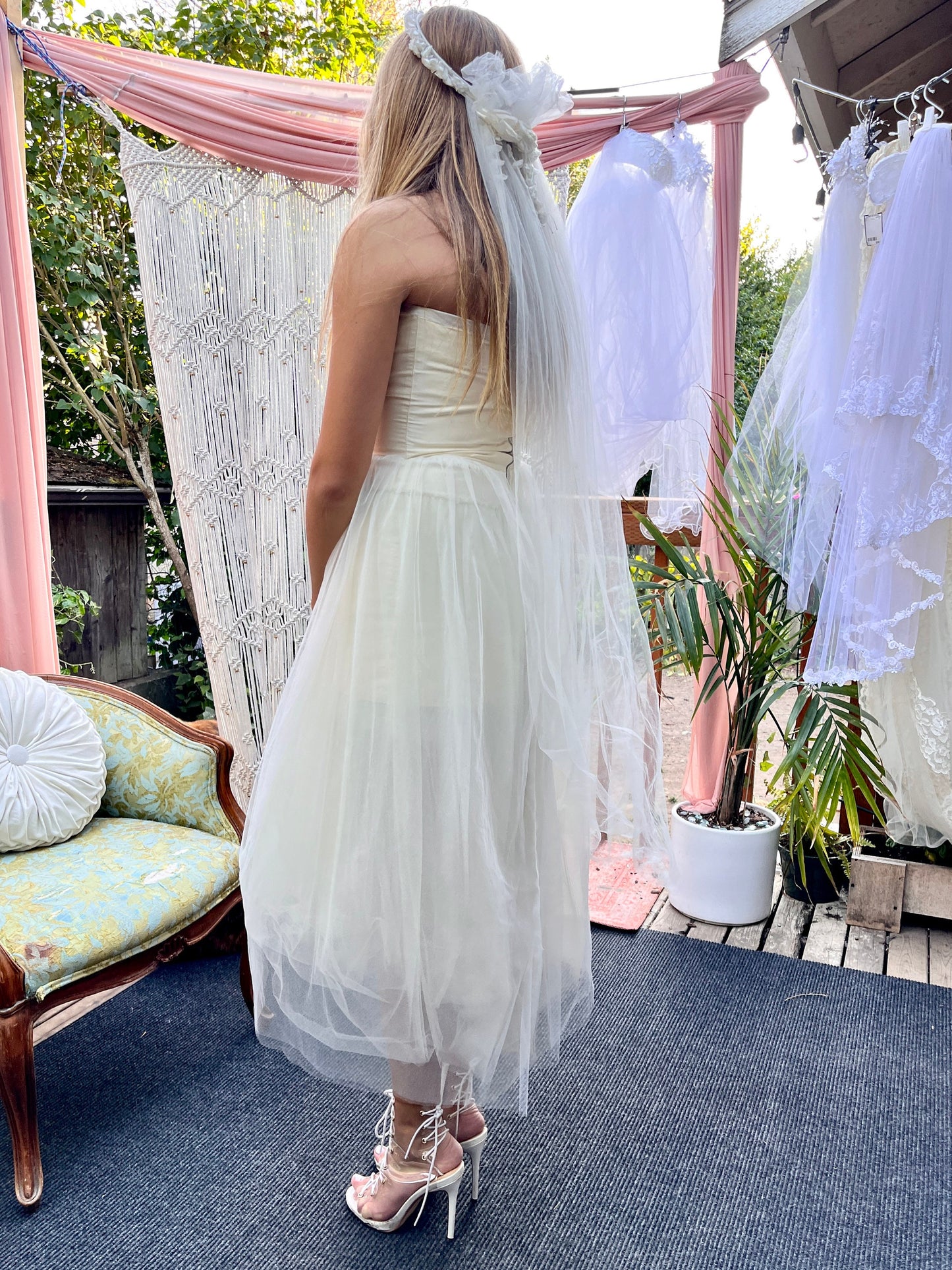 Alison Parris Ivory Silk Dress With Tulle Skirt