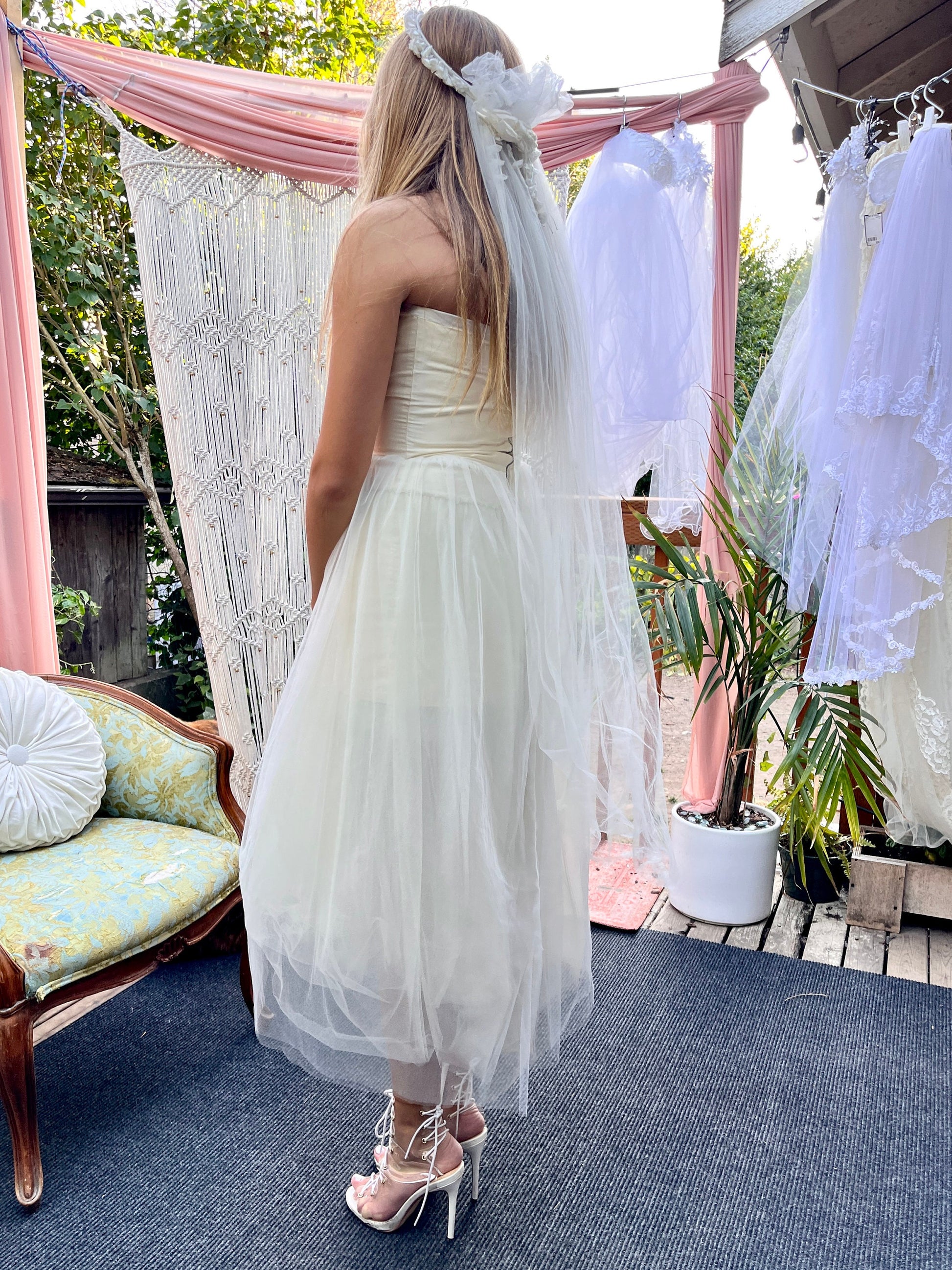 Alison Parris Ivory Silk Dress With Tulle Skirt