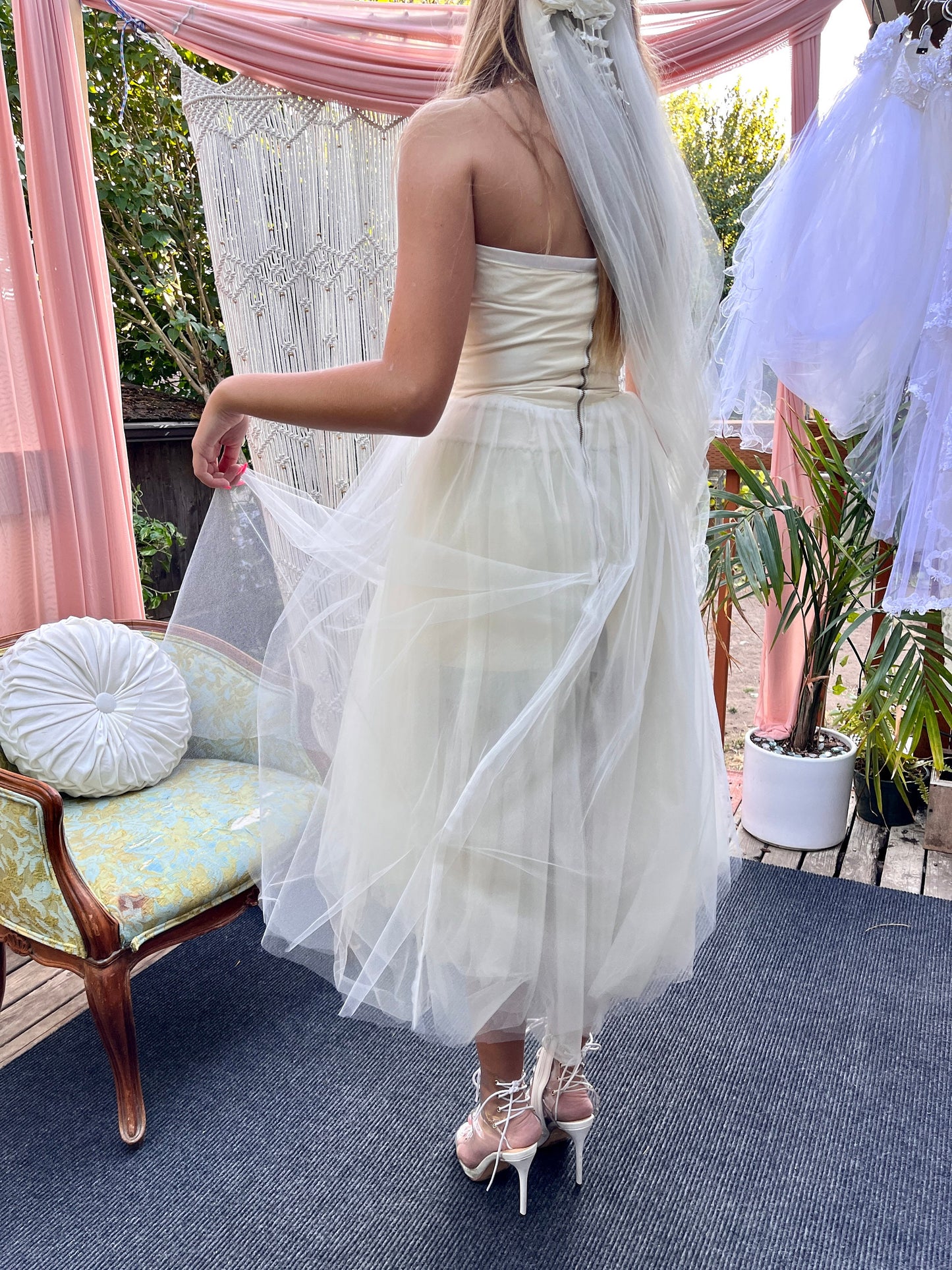 Alison Parris Ivory Silk Dress With Tulle Skirt