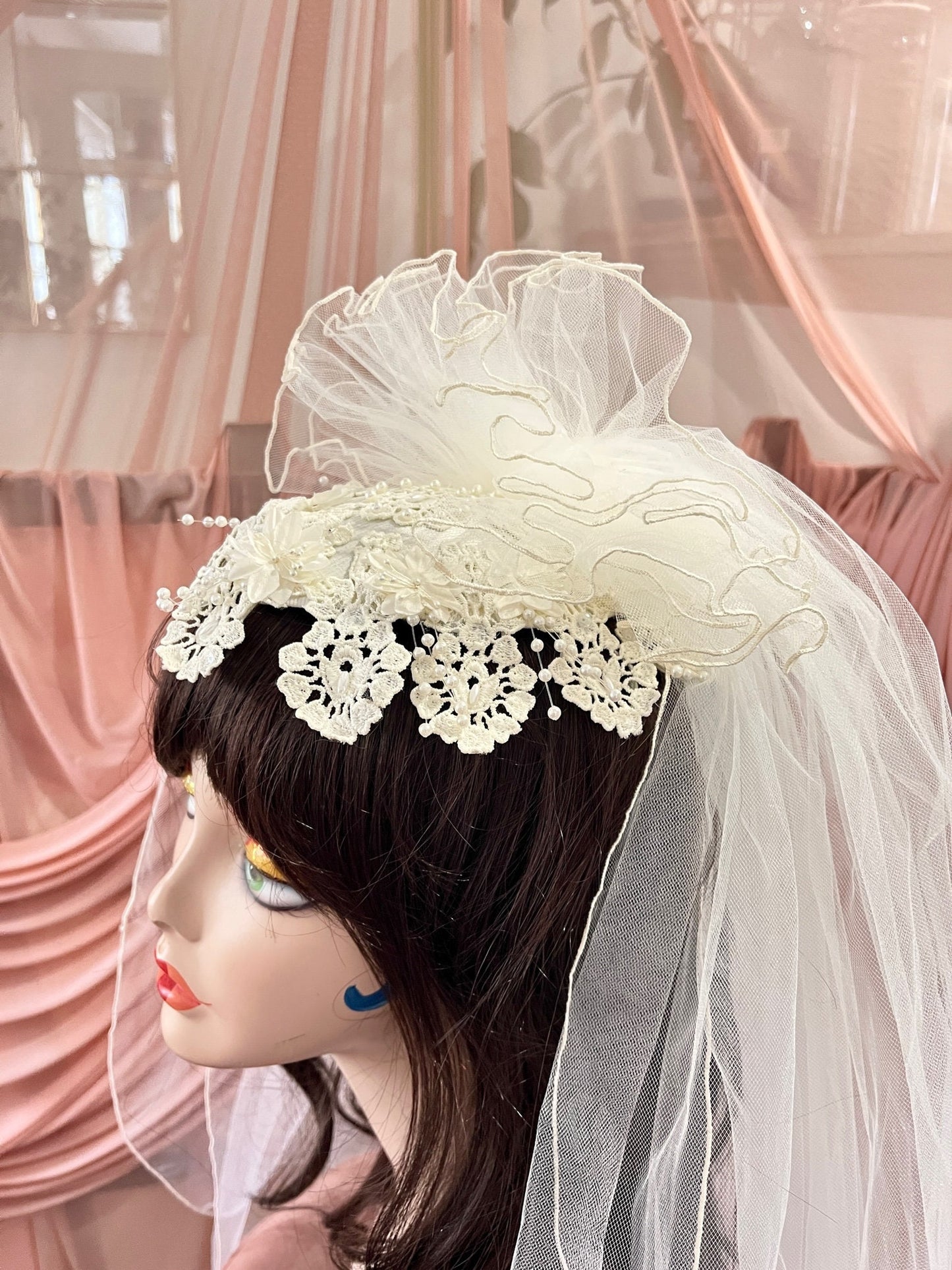 Ivory Lace & Pearl Headpiece + Veil