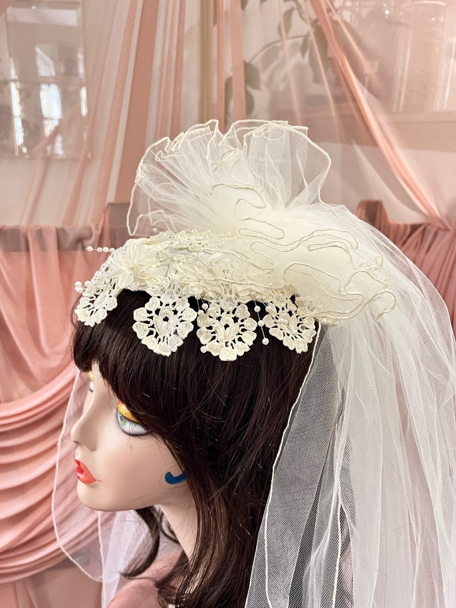 Ivory Lace & Pearl Headpiece + Veil