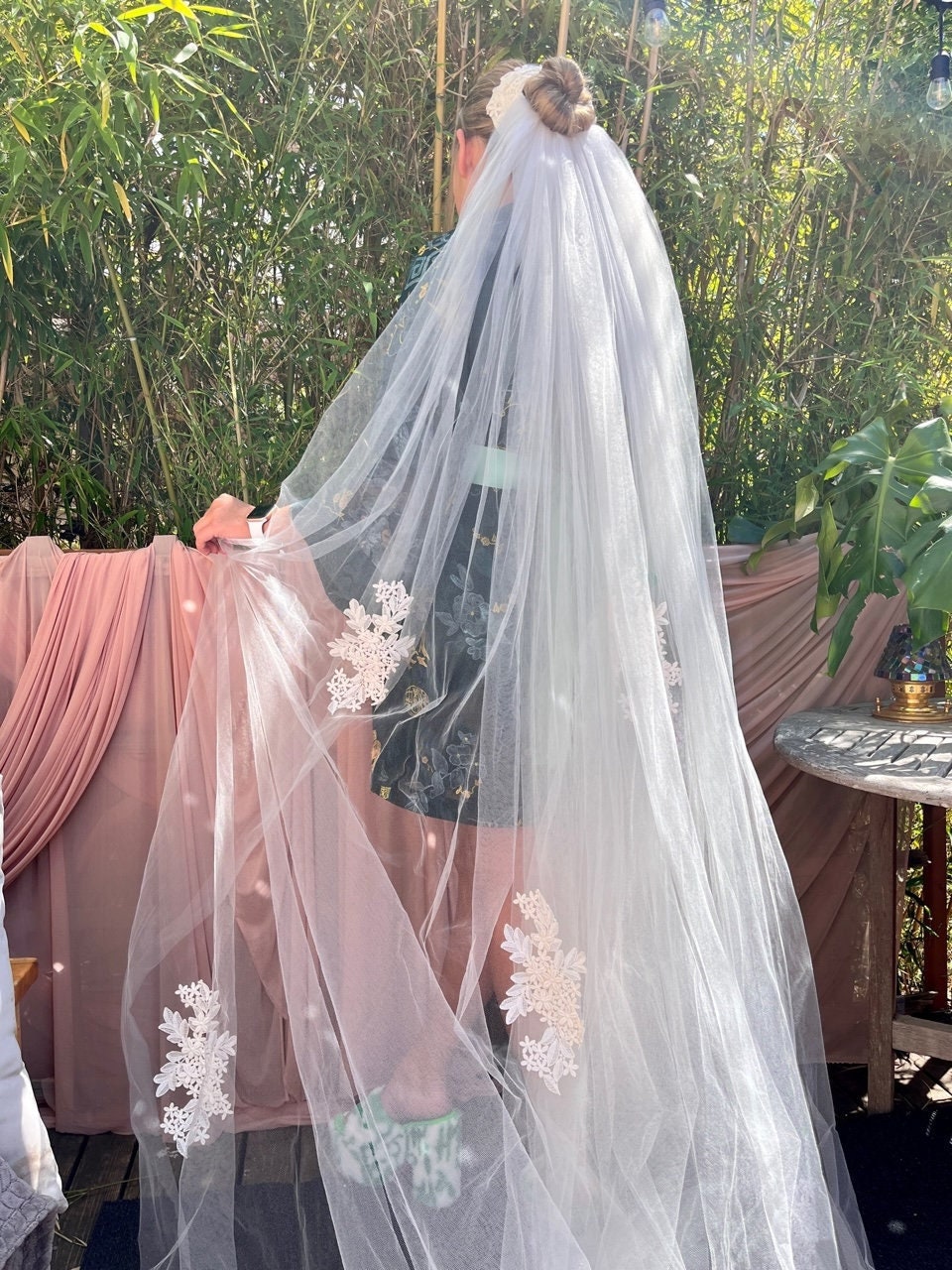 Cathedral Veil With Floral Headpiece an Appliques