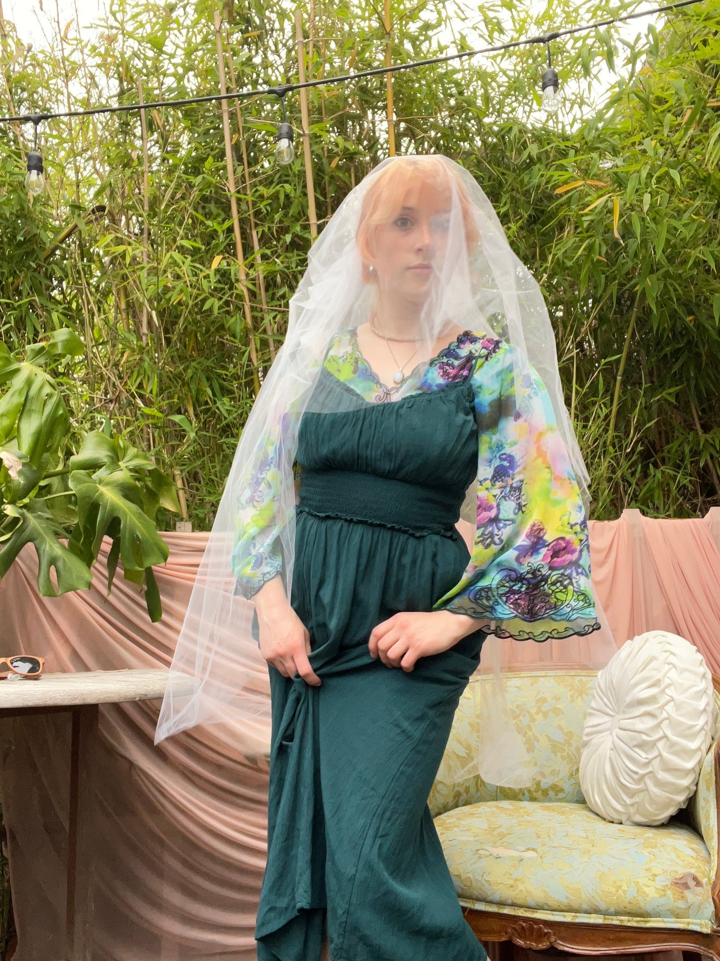Vintage Veil With Floral & Pearl Headpiece