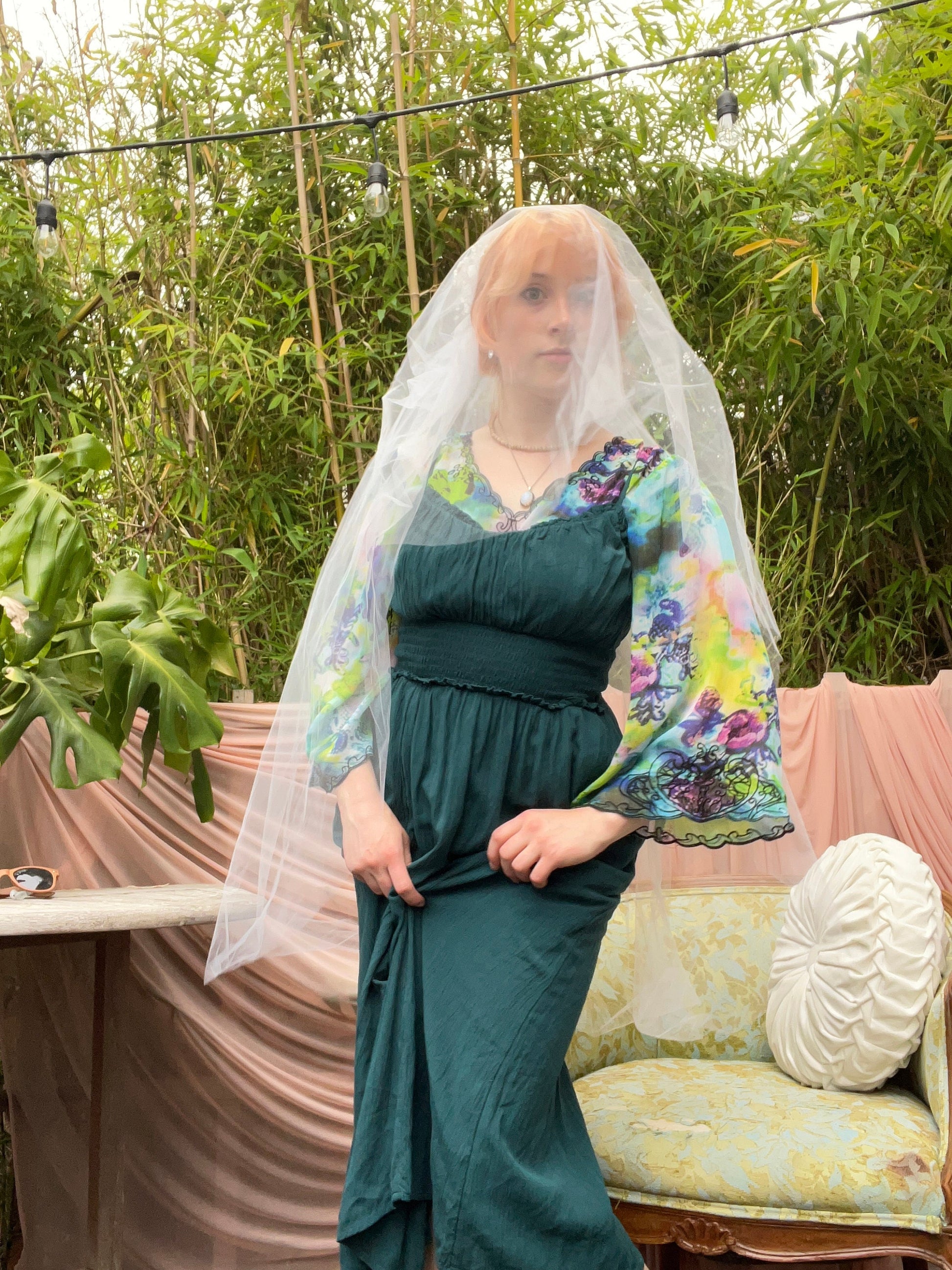 Vintage Veil With Floral & Pearl Headpiece