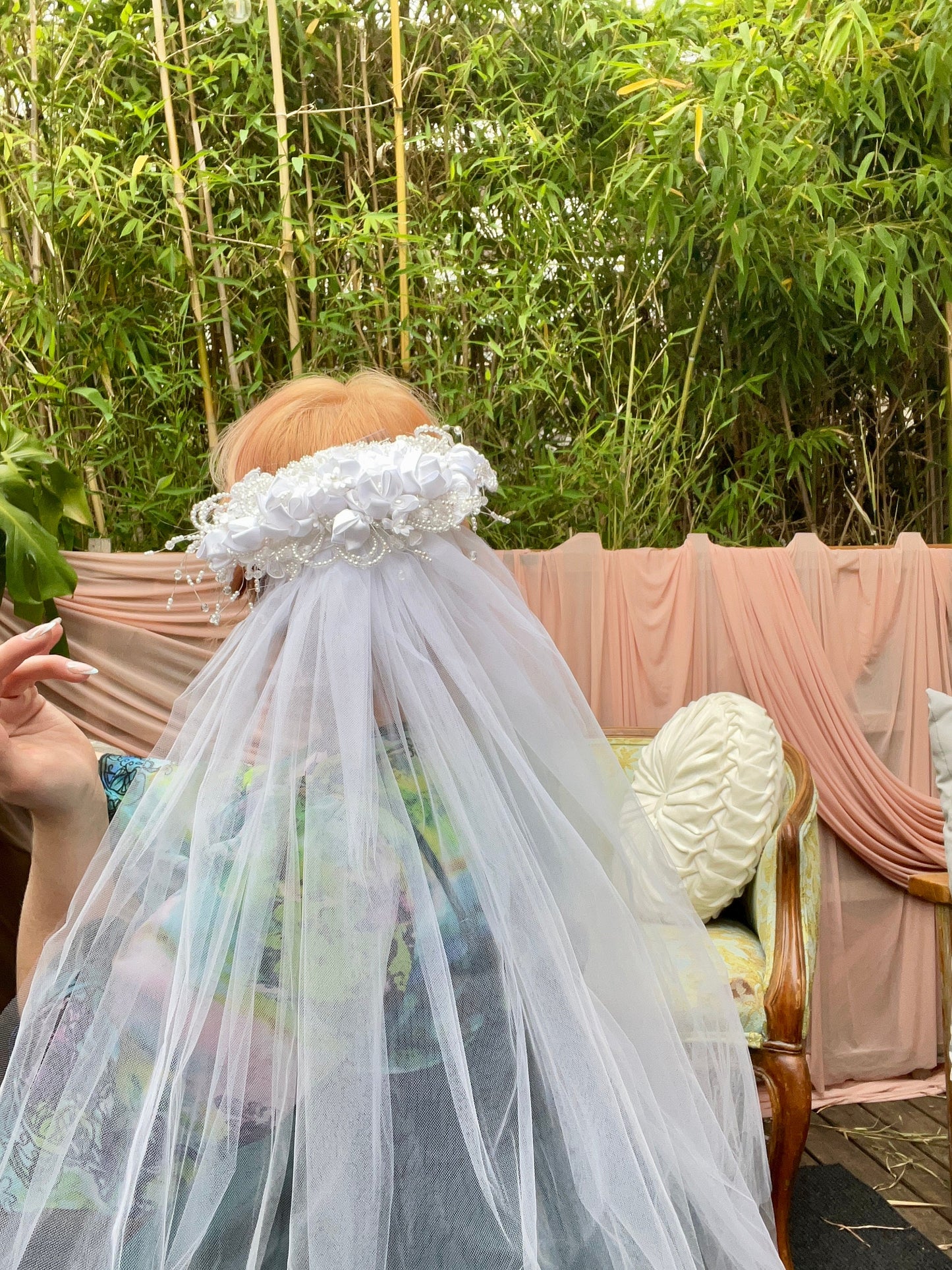 Vintage Veil With Floral & Pearl Headpiece