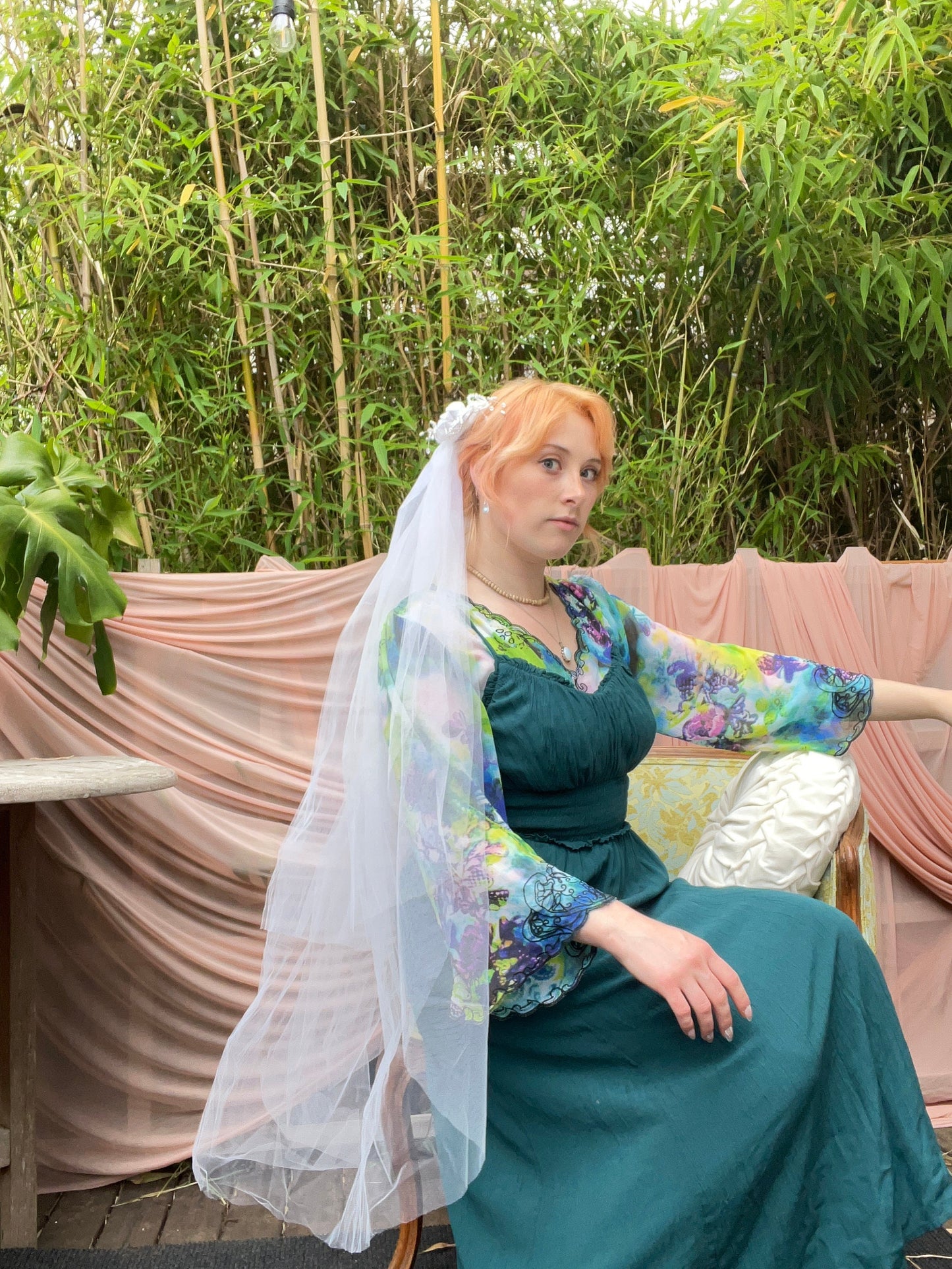 Vintage Veil With Floral & Pearl Headpiece