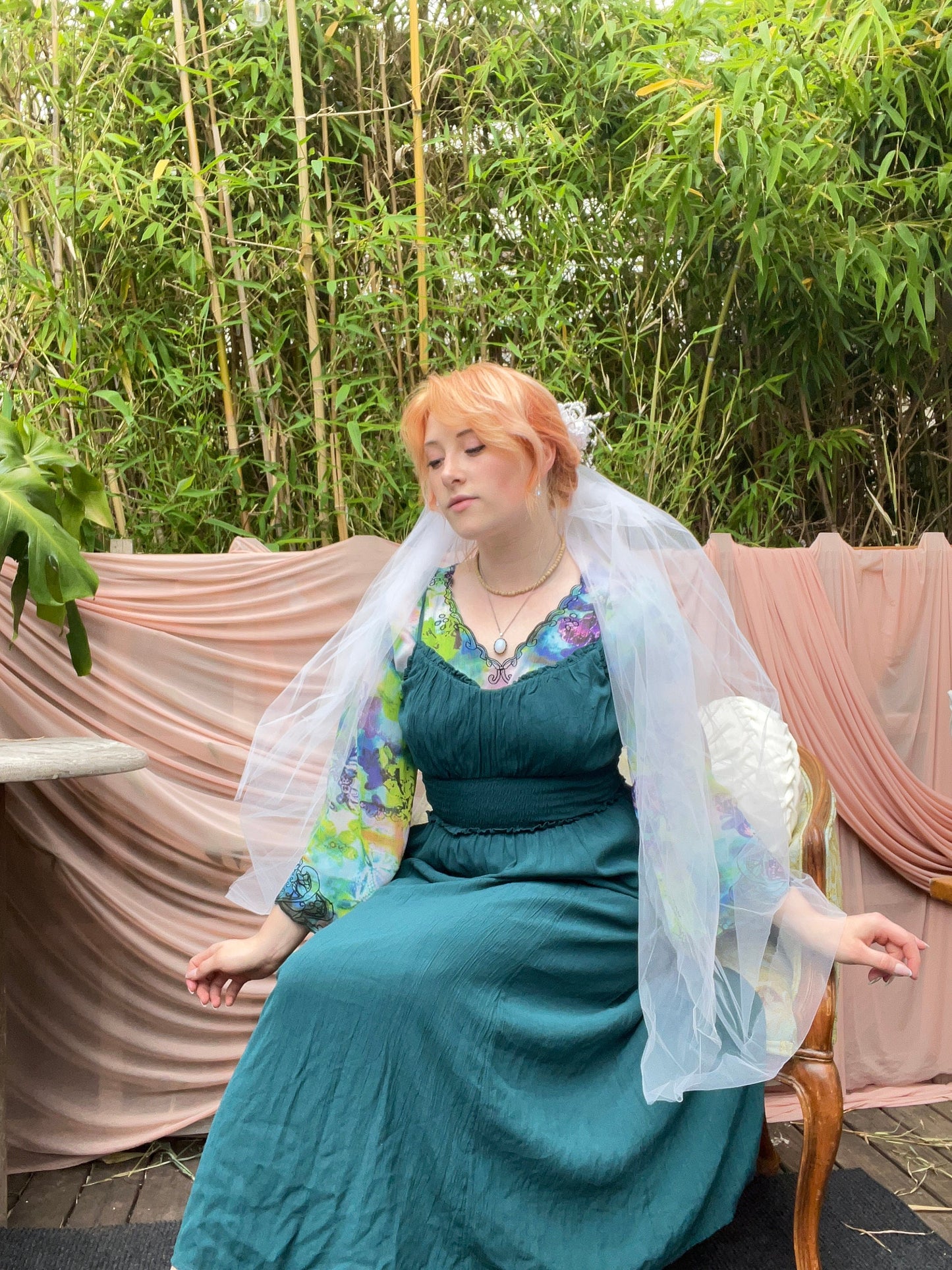 Vintage Veil With Floral & Pearl Headpiece