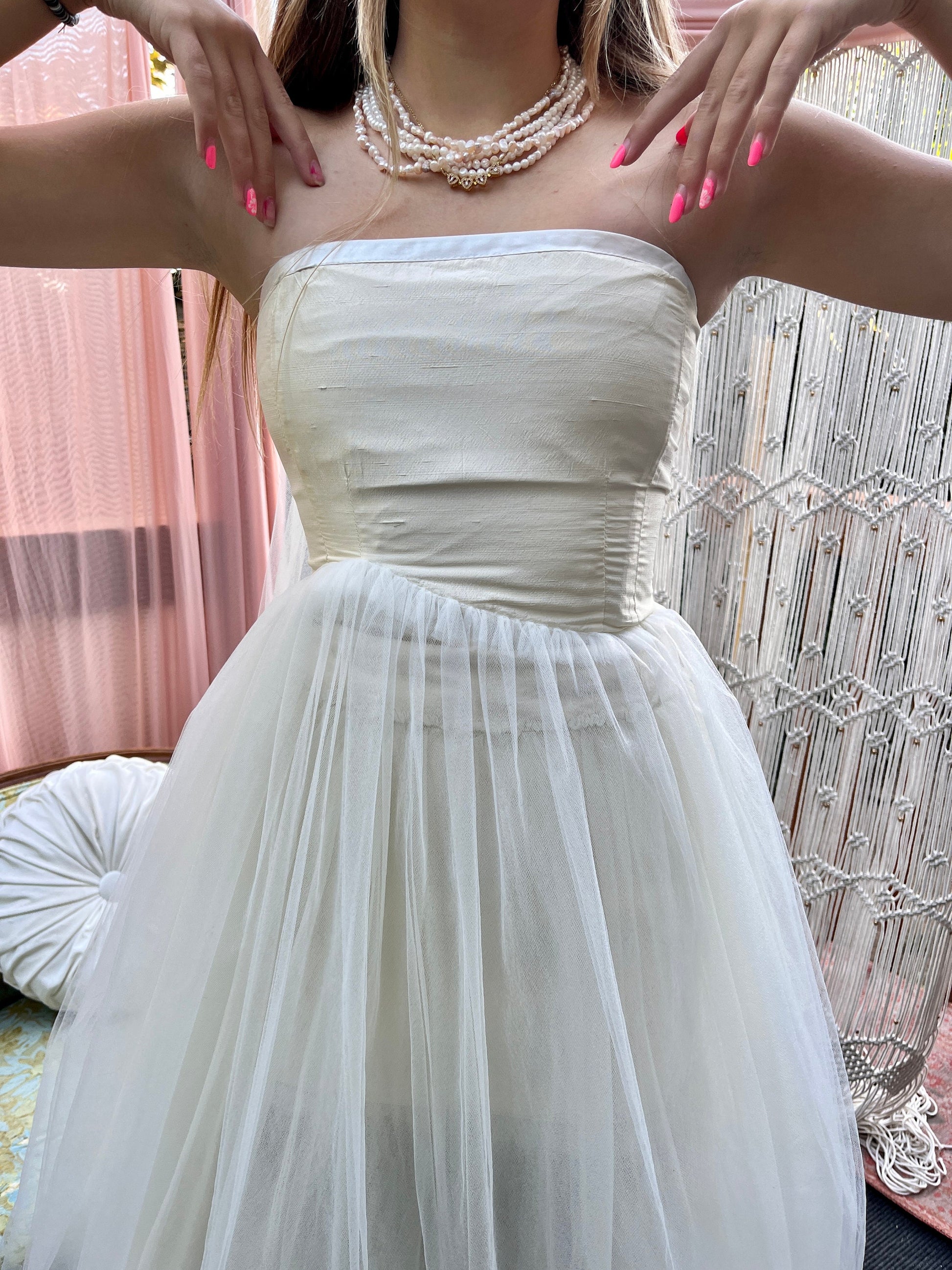 Alison Parris Ivory Silk Dress With Tulle Skirt