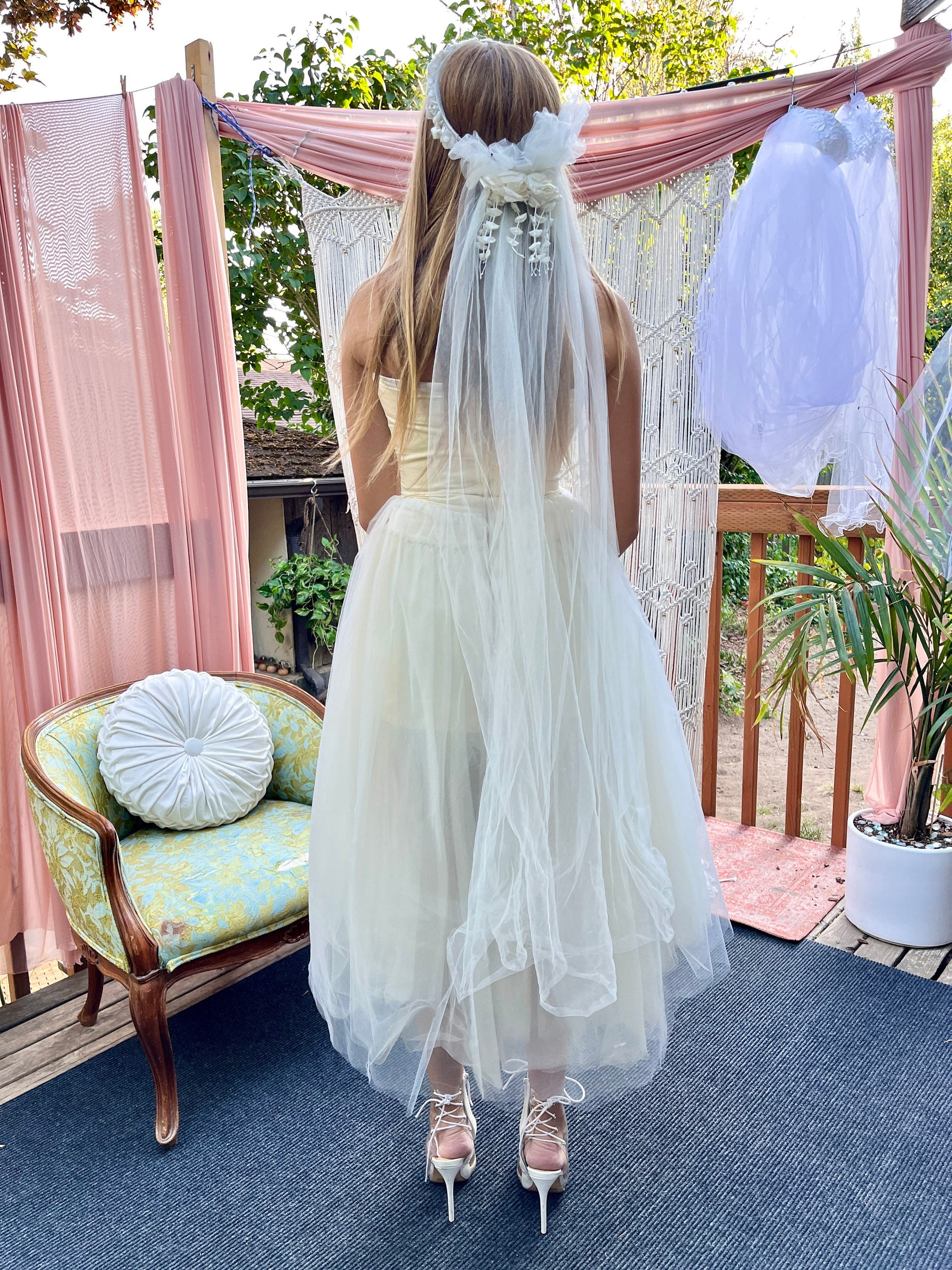 Alison Parris Ivory Silk Dress With Tulle Skirt