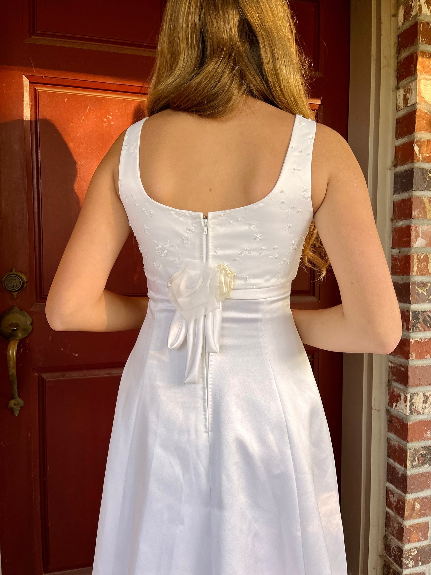 Sleeveless Wedding Dress with Empire Waistline & Short Train