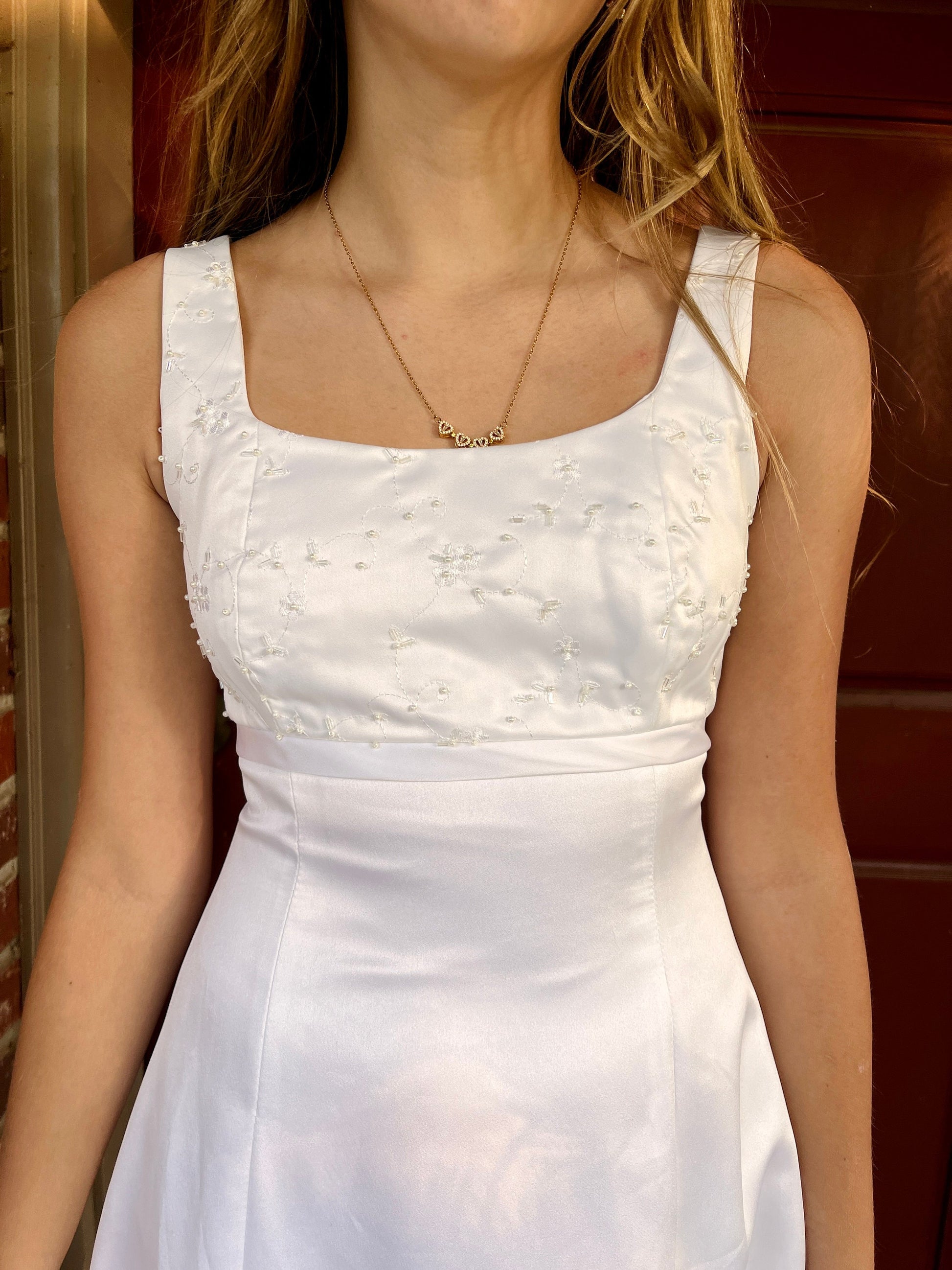 Sleeveless Wedding Dress with Empire Waistline & Short Train