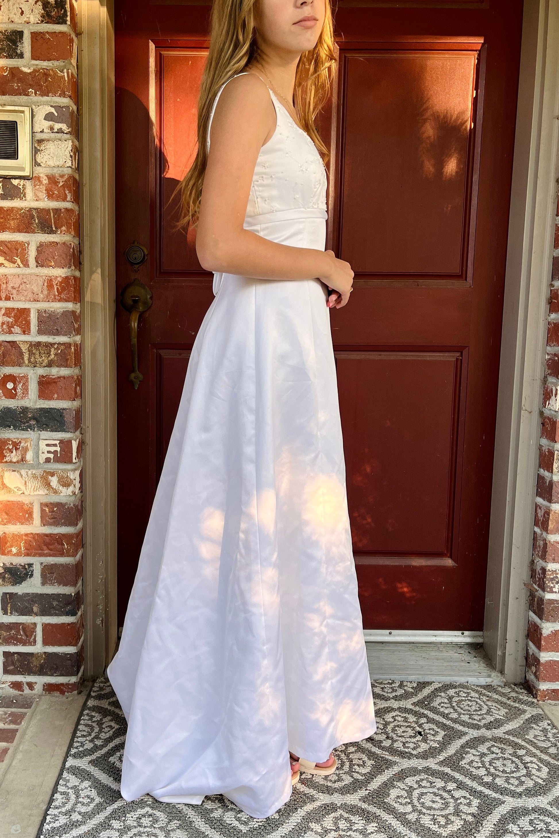Sleeveless Wedding Dress with Empire Waistline & Short Train