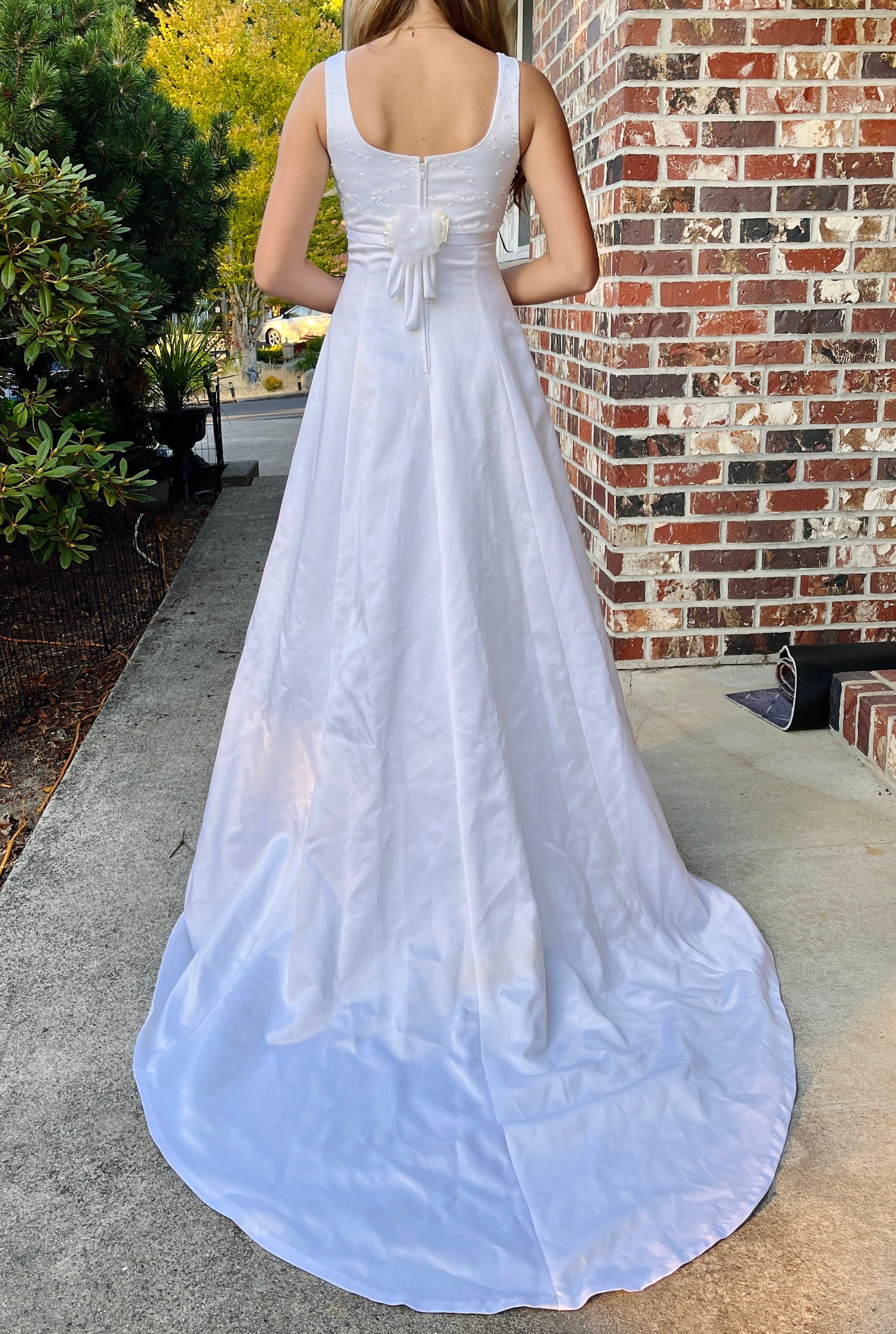 Sleeveless Wedding Dress with Empire Waistline & Short Train