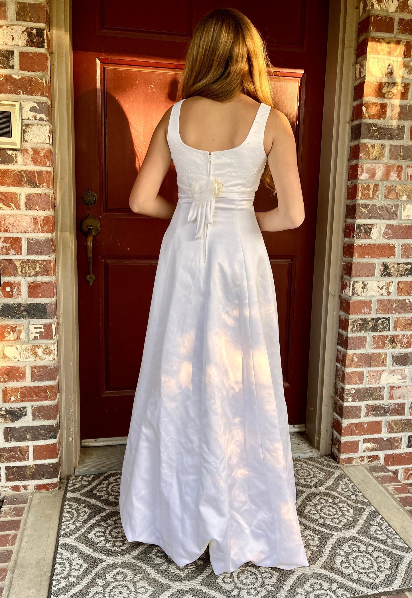 Sleeveless Wedding Dress with Empire Waistline & Short Train