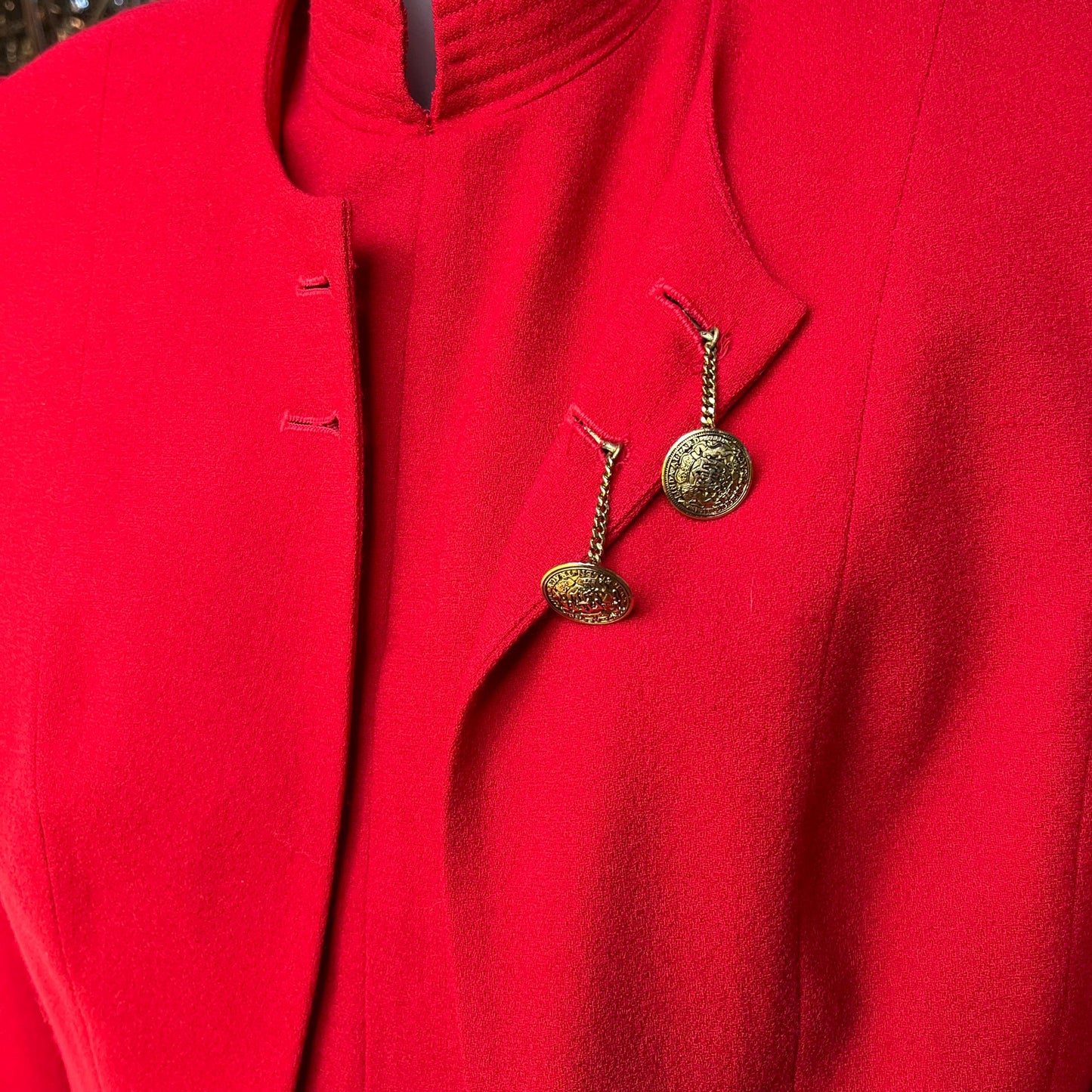 Elegant 2-piece Ensemble, Red Wool Dress & Jacket Set by Linda Allard, Ellen Tracy