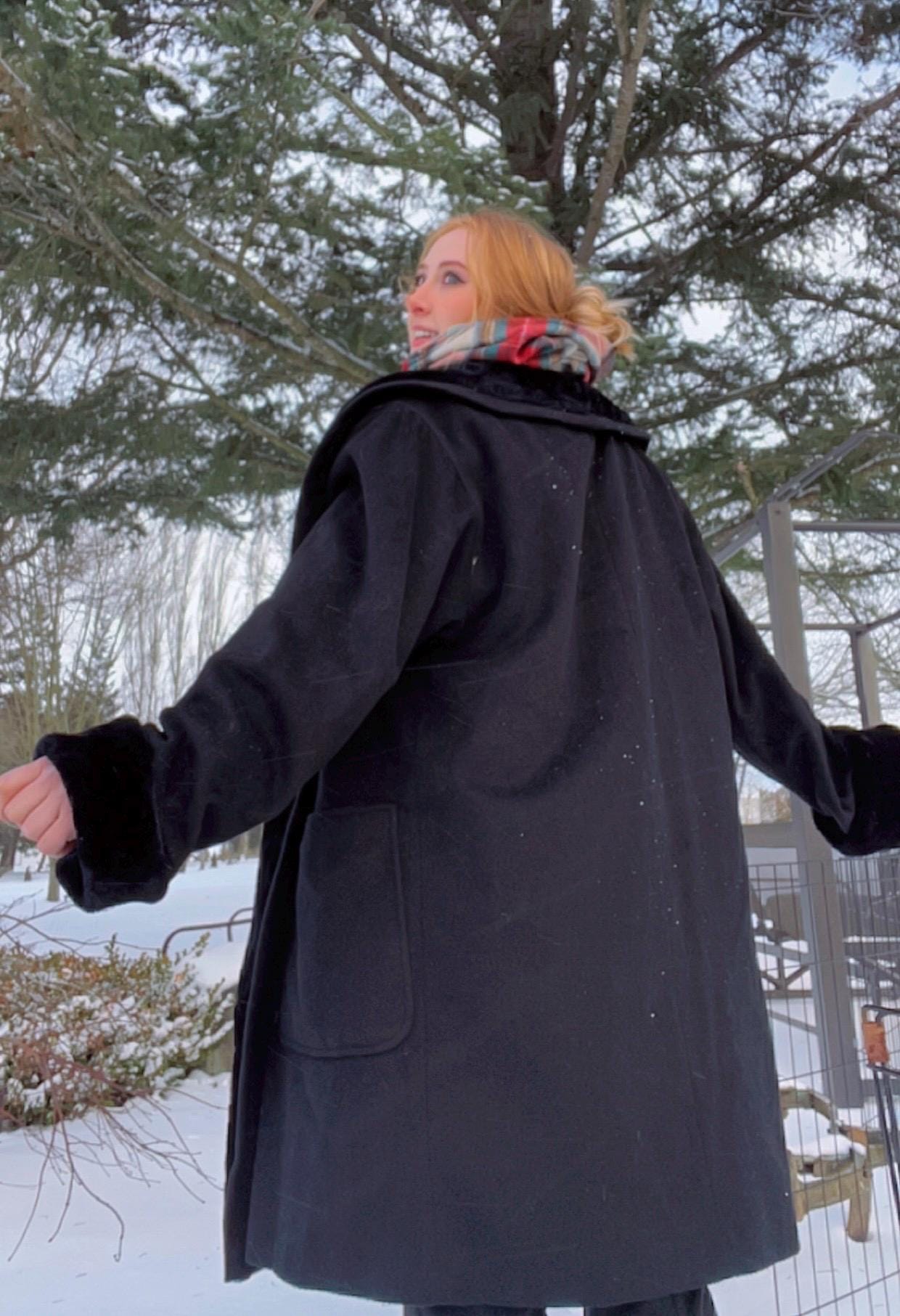Vintage Black Wool Blend Coat with Faux Fur Details - The Limited
