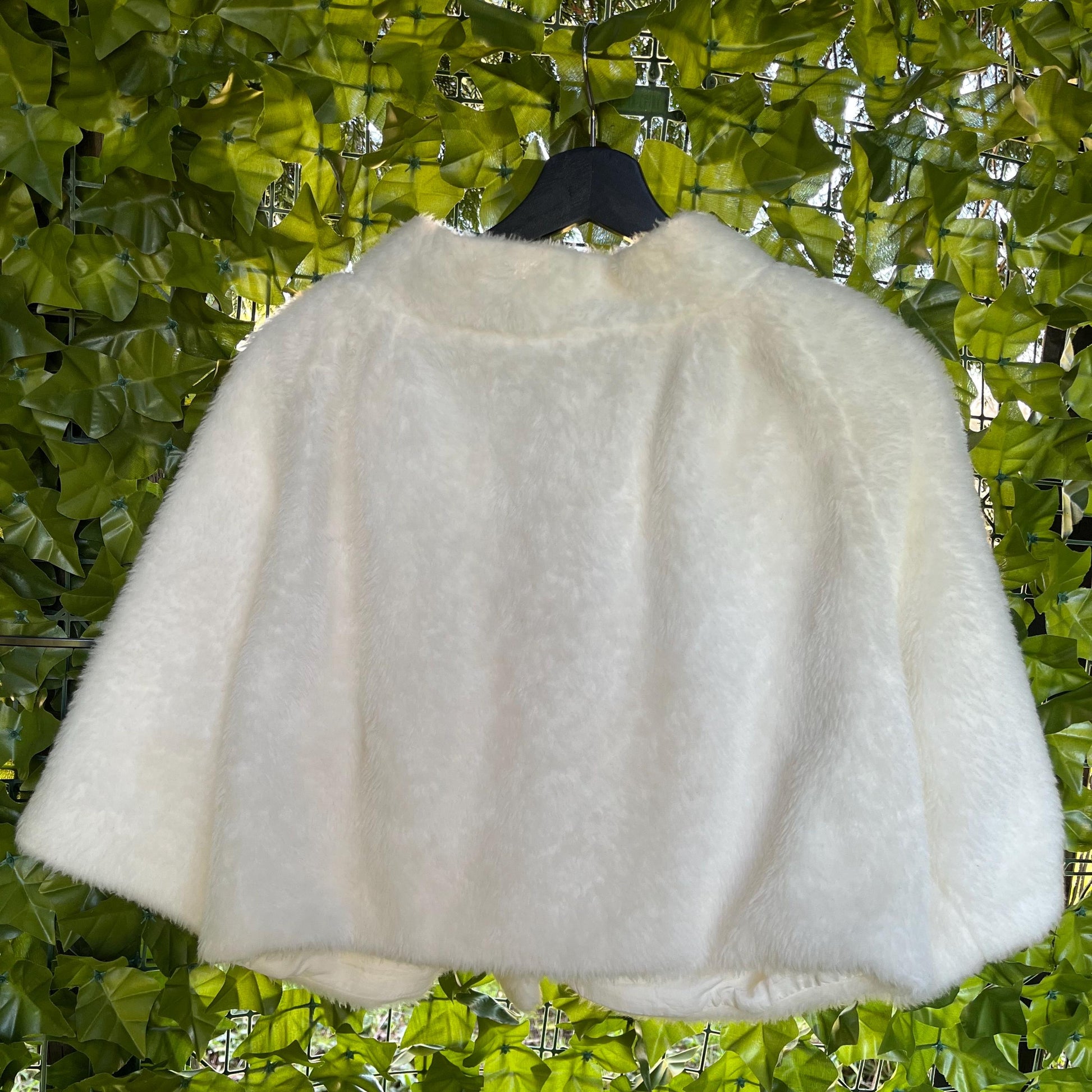 Cropped Cloud Jacket- Vintage White Faux Fur Cropped Cape Jacket with Button Closure
