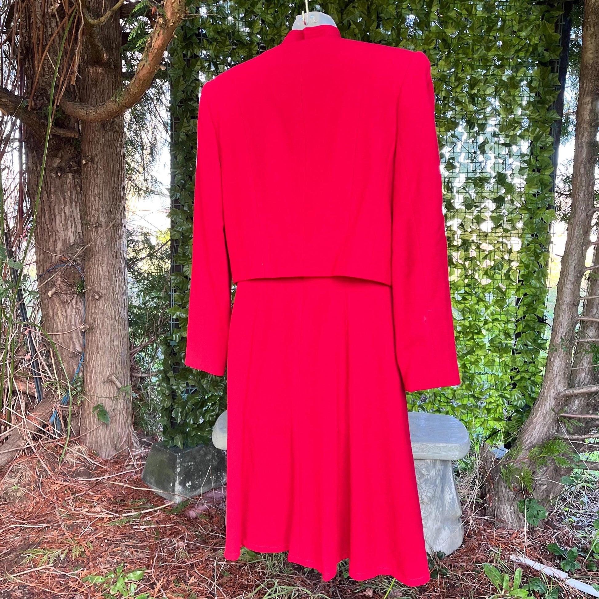 Elegant 2-piece Ensemble, Red Wool Dress & Jacket Set by Linda Allard, Ellen Tracy