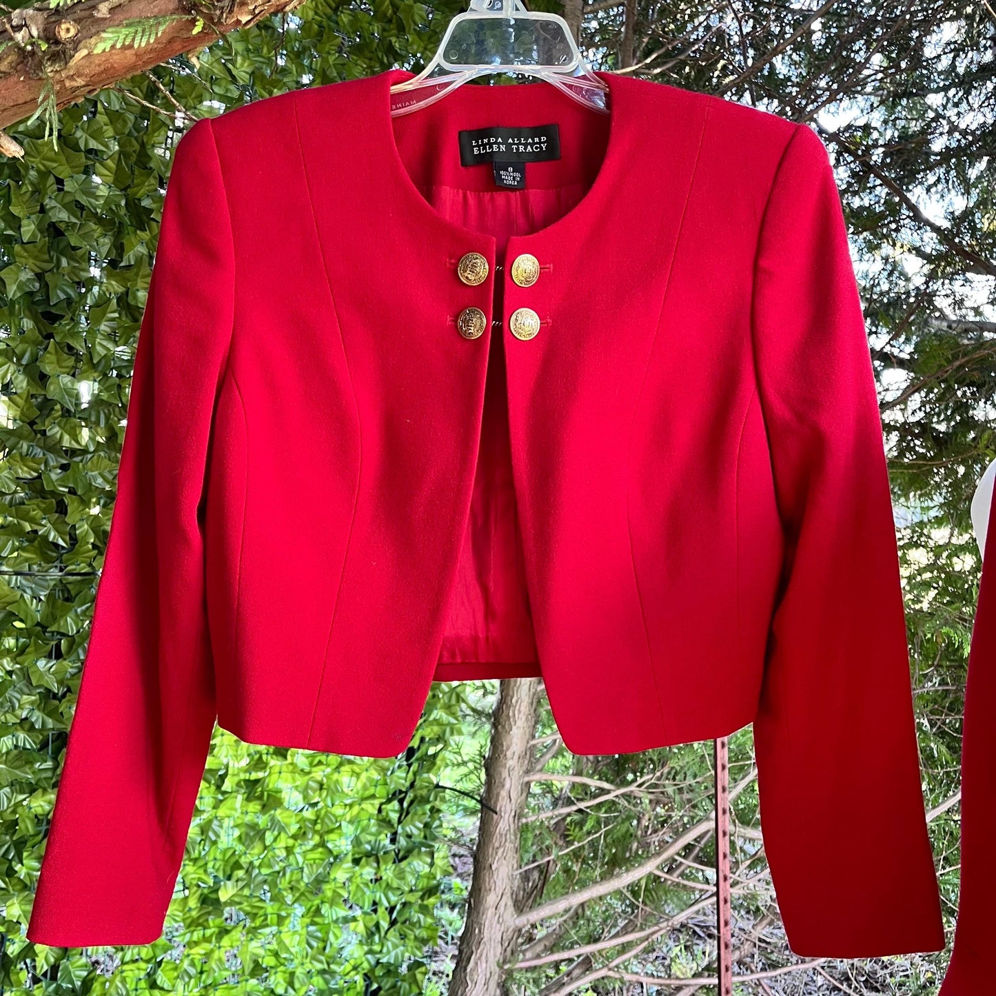 Elegant 2-piece Ensemble, Red Wool Dress & Jacket Set by Linda Allard, Ellen Tracy